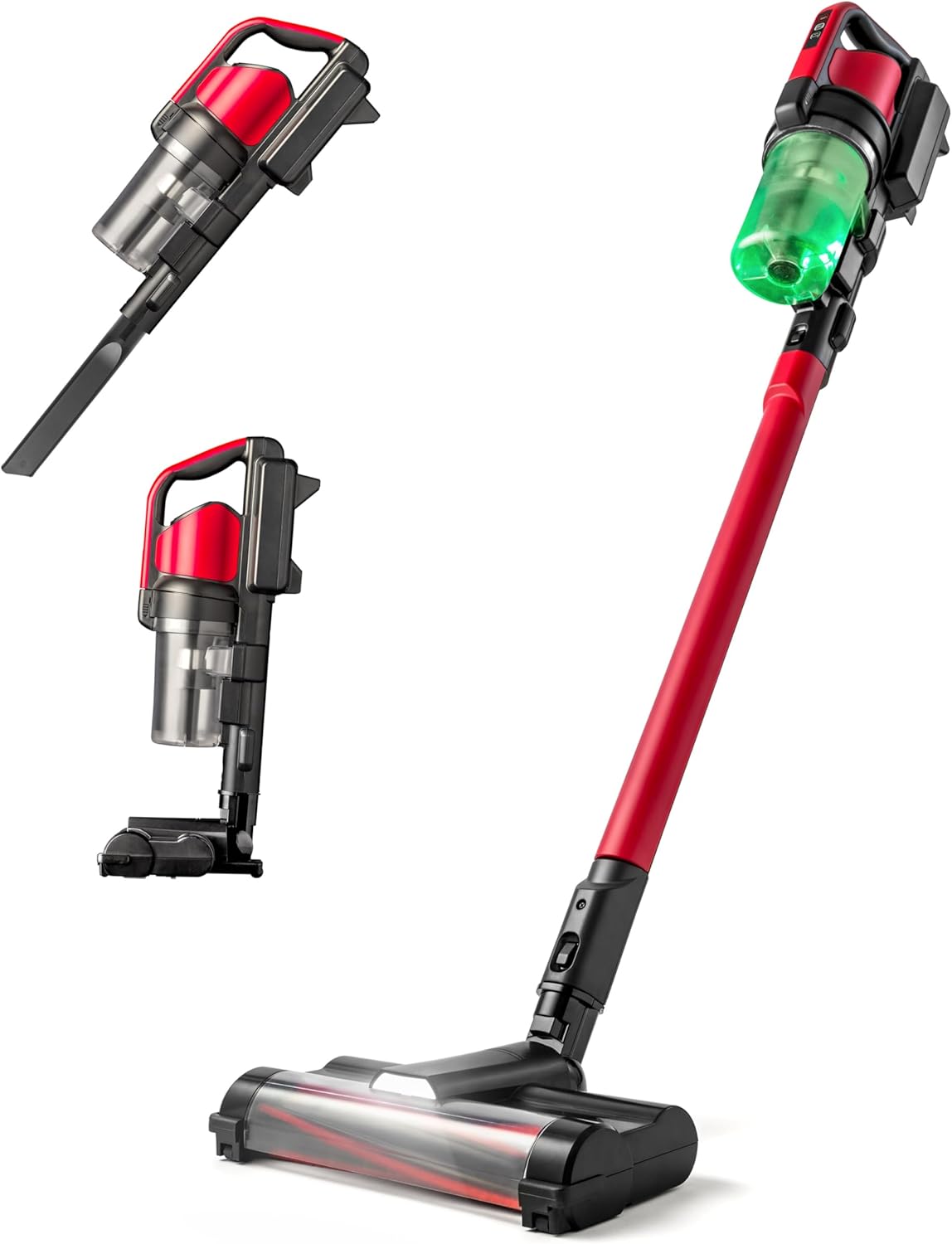 Aspiradora inalámbrica, cabezal Powerhead de 11 pulgadas, diseño autosostático, carga rápida, tiempo de funcionamiento de 50 minutos, sensor de polvo LED, rojo