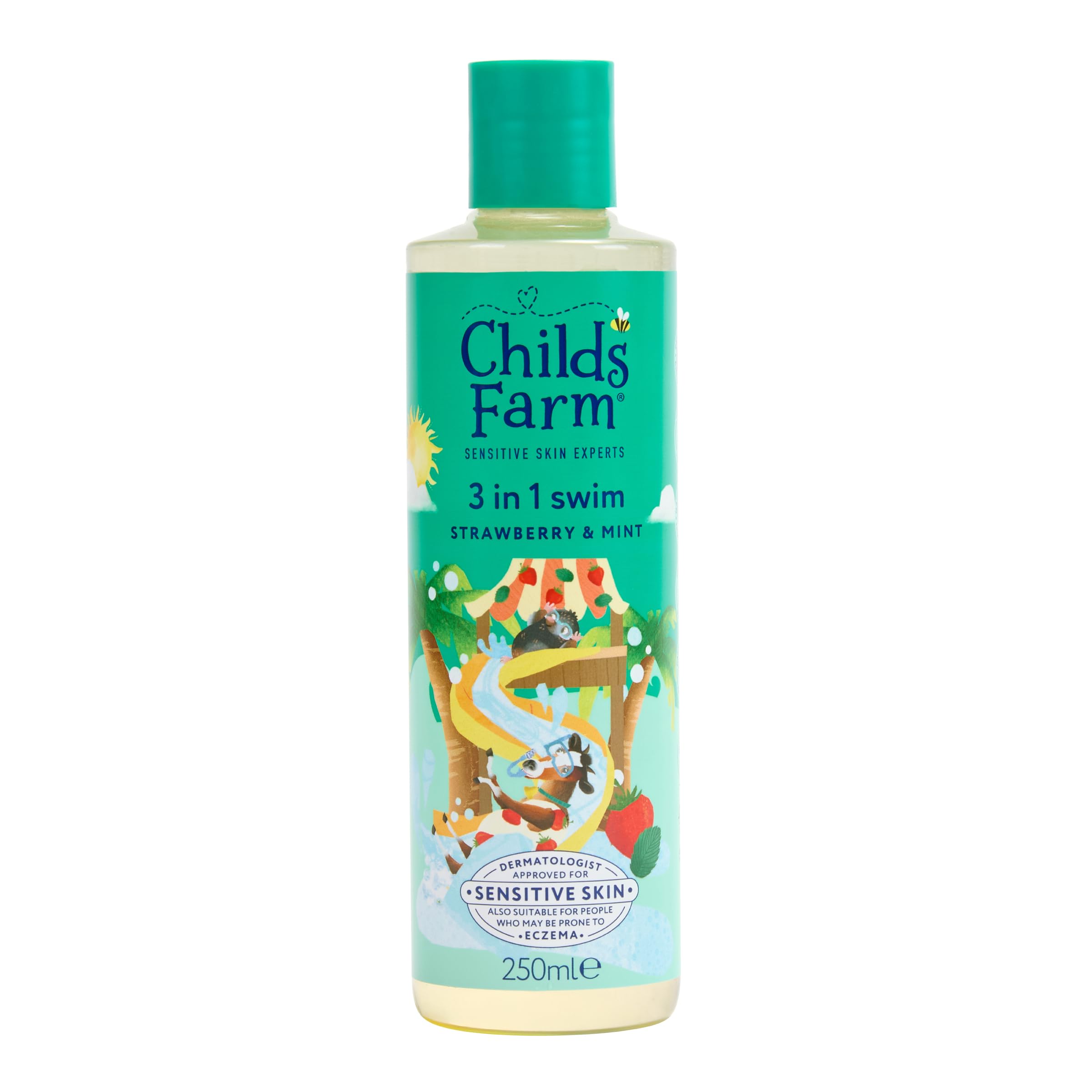 Child's Farm 3 in 1 Swim (Shampoo, Conditioner & Wash) Strawberry & Mint 250ml in Clear