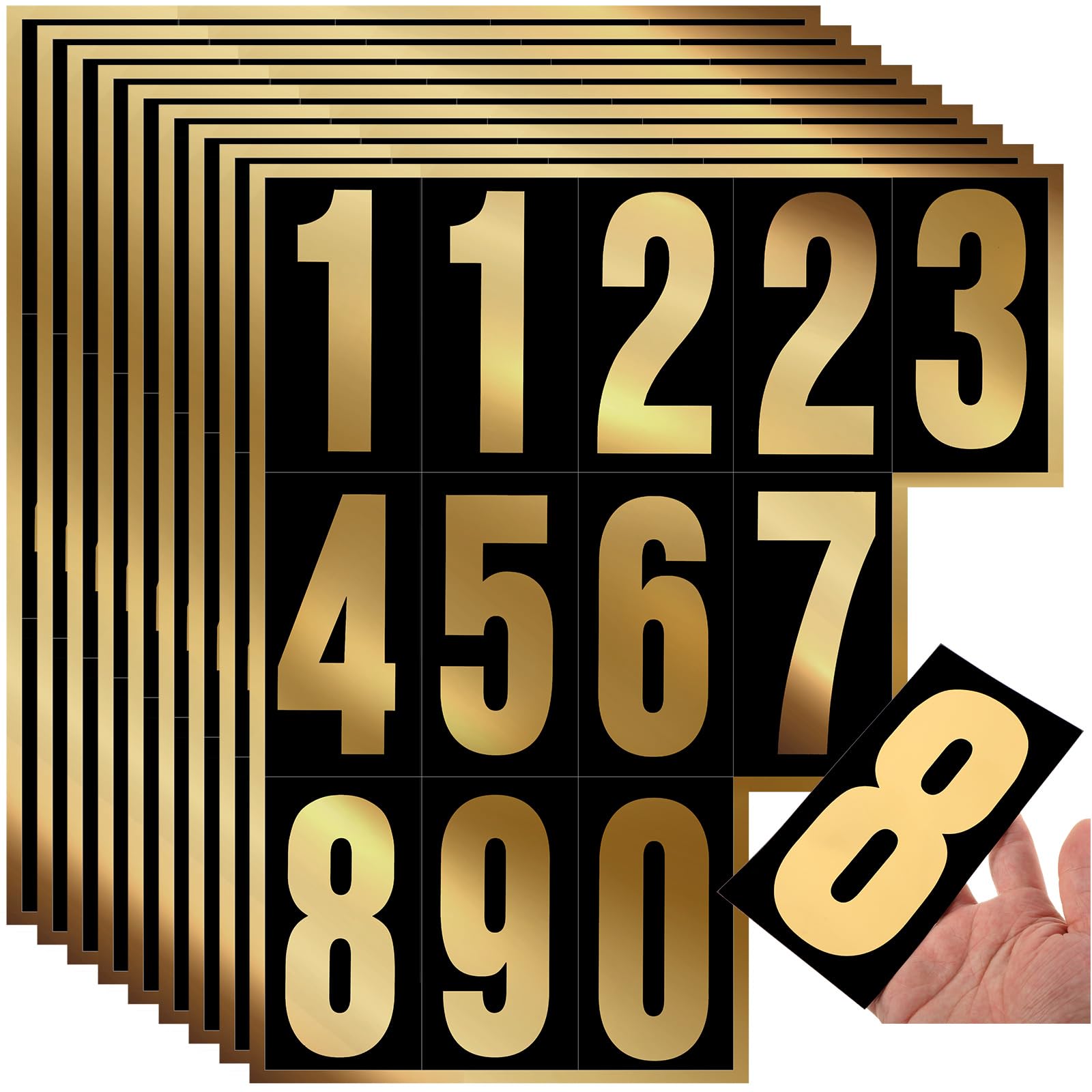 Tenare 96 Pcs Vinyl Number Stickers 0-9 Reflective,6 Inch,Gold in Black
