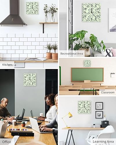 Miniatura 5 de Green Tropical Leaves Wooden Wall Clock Silent Non Ticking, Summer Light Green Square Wall Clock Battery Operated, Decor Clock for Home Office,