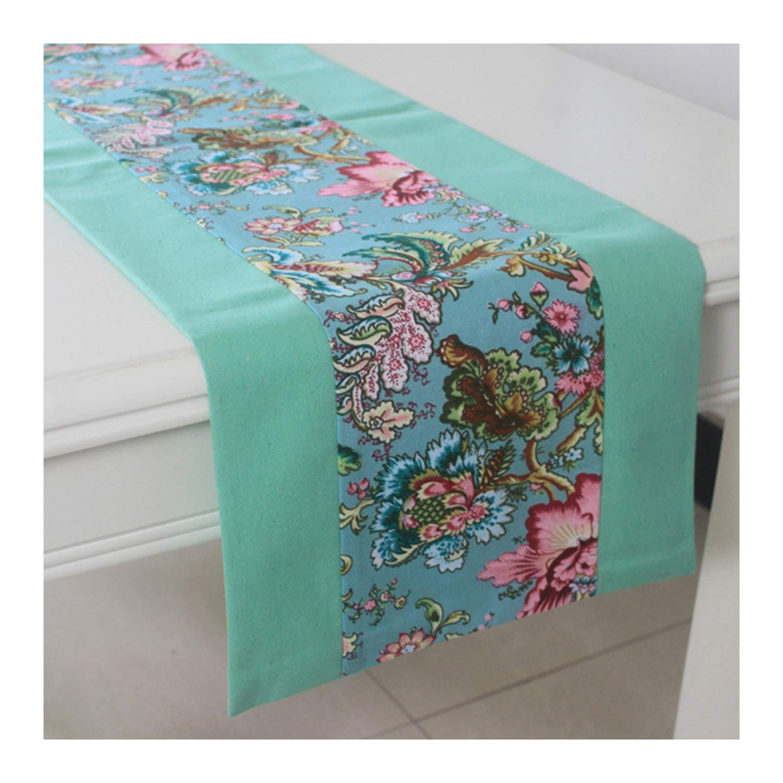 Chemin de table bleu vert en coton supérieur KnSam au tissage ethnique raffiné