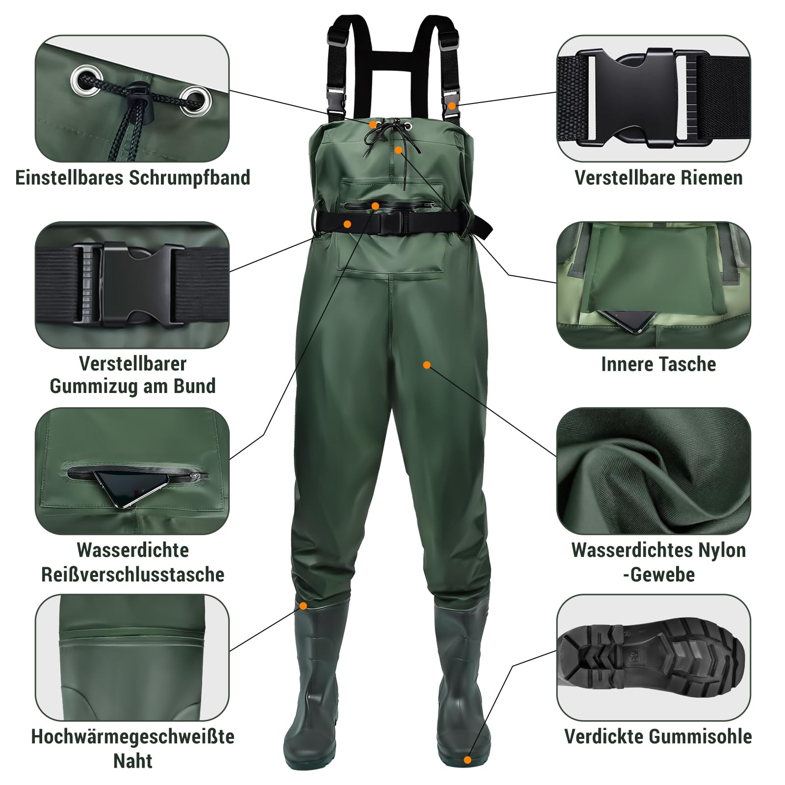 IEEILULU Waders Pêche Homme Nylon avec Bottes 40-47 Antidérapants
