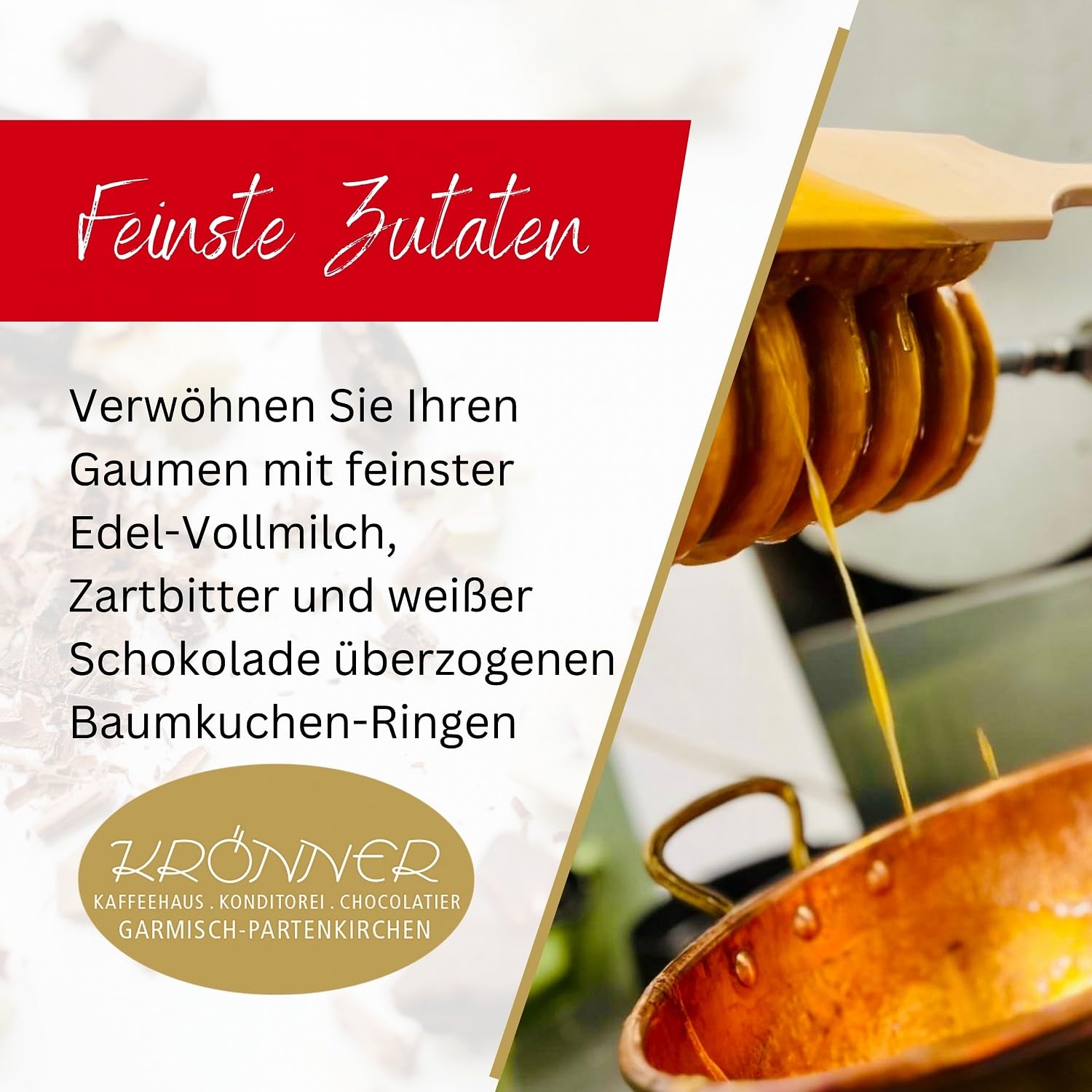 Krönner Baumkuchen mit gemischter Schokolade 500 g – Leckerer Baumkuchen aus besten Zutaten – hochwertige Handwerkskunst aus Schokolade – Hochqualitativer Fertigkuchen