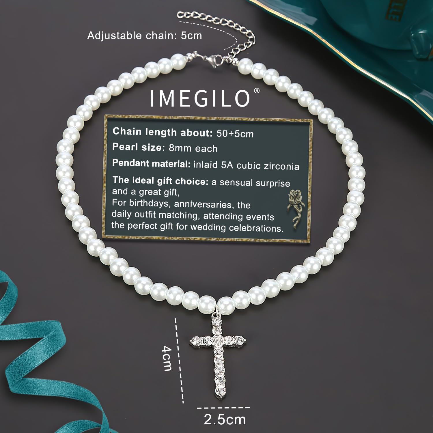 Cross pearl necklace for men pearl necklaces for women 8mm Faux Pearl Necklace Can be worn by both men and women Fashion Accessories is Perfect for any Occasion - Image 4