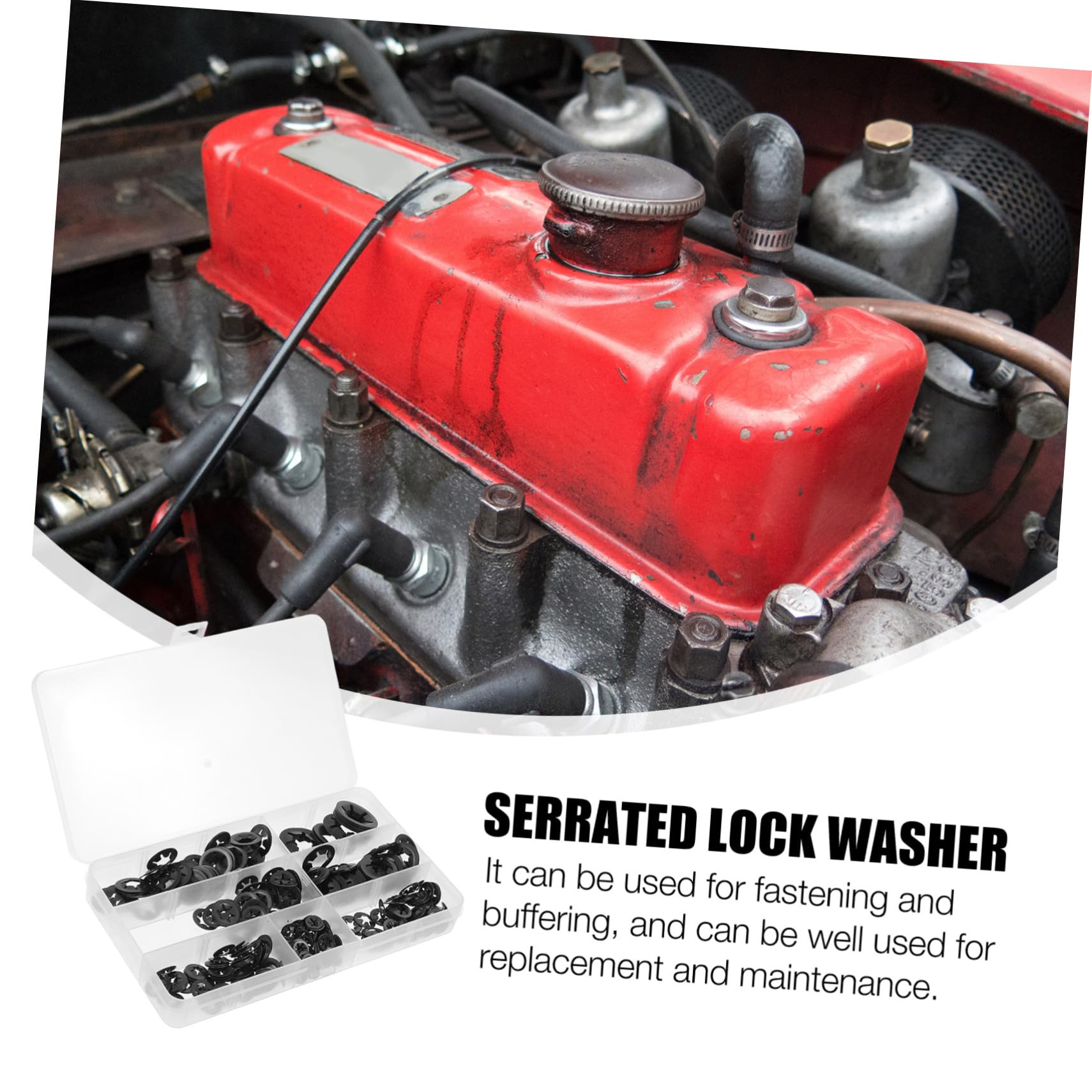 Unomor 340pcs 7 Locking Washer Assortment Kit Internal Tooth Push Washers Heat Treated Hardened for Automotive Machinery and Industrial Use Organized Transparent Storage Case