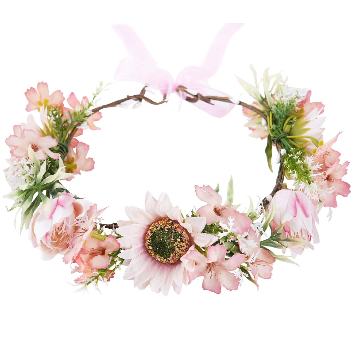 Pink Sunflower Floral Headband for Women - Adjustable Hair Accessory