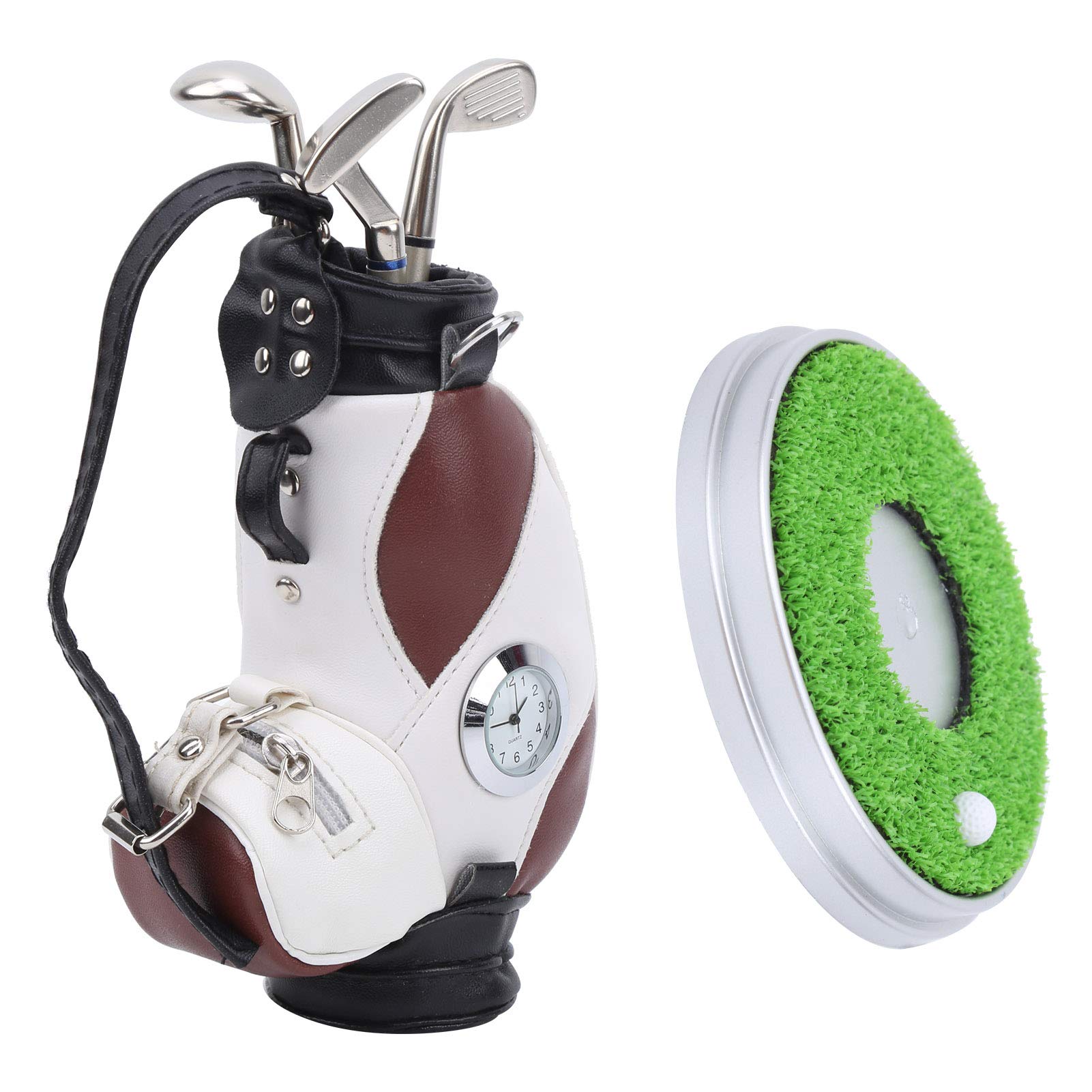 Juego de bolígrafos de escritorio con bolsa de golf, bolígrafos de aleación de zinc con base para decoración de escritorio de oficina (Brown and white)