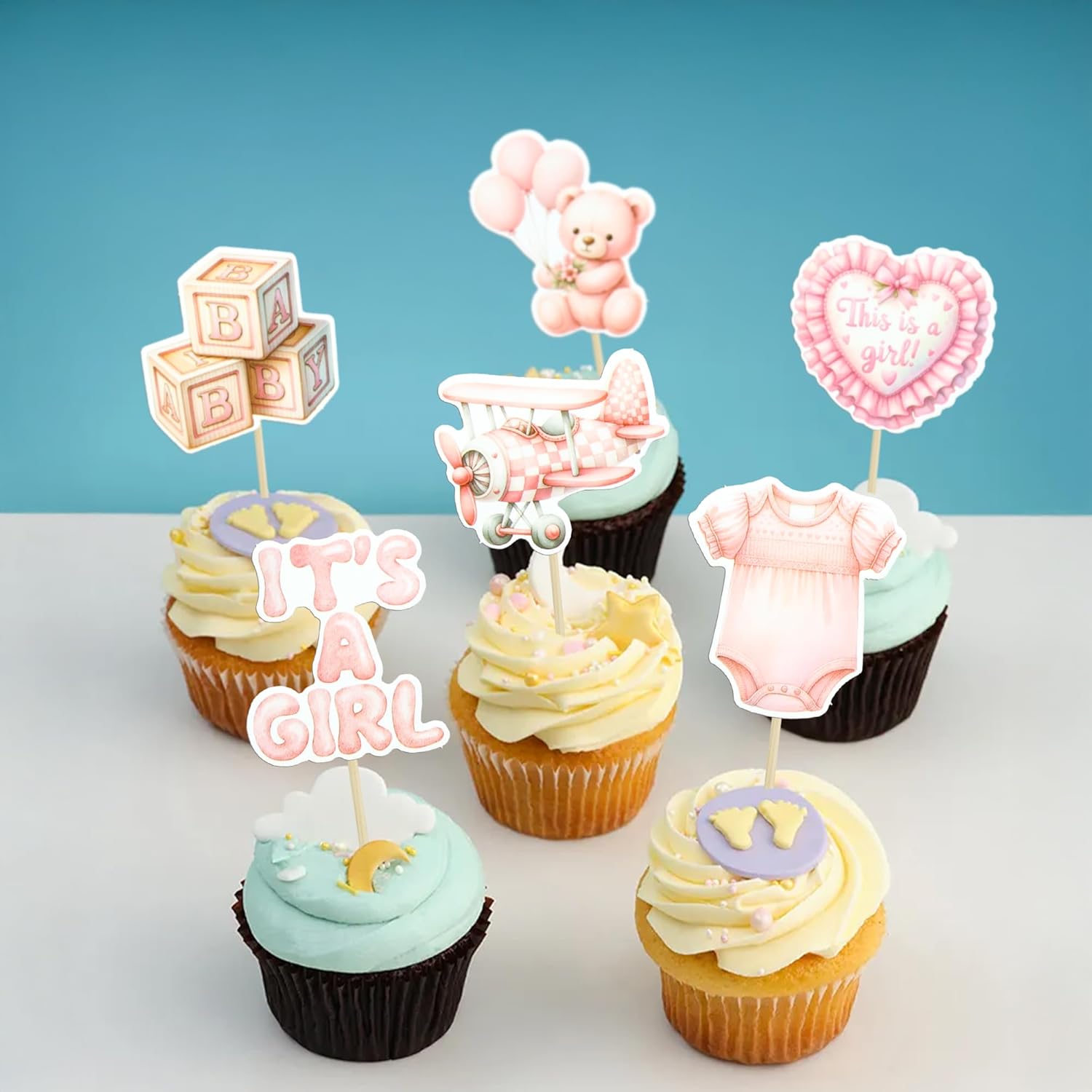 Gyufise 36Pcs Baby Girl Cupcake Toppers Baby Shower Oh Baby Cake Decorations for Girl Bear It's a Girl Cupcake Pick Decorations for Birthday Party Supplies Pink - Image 6