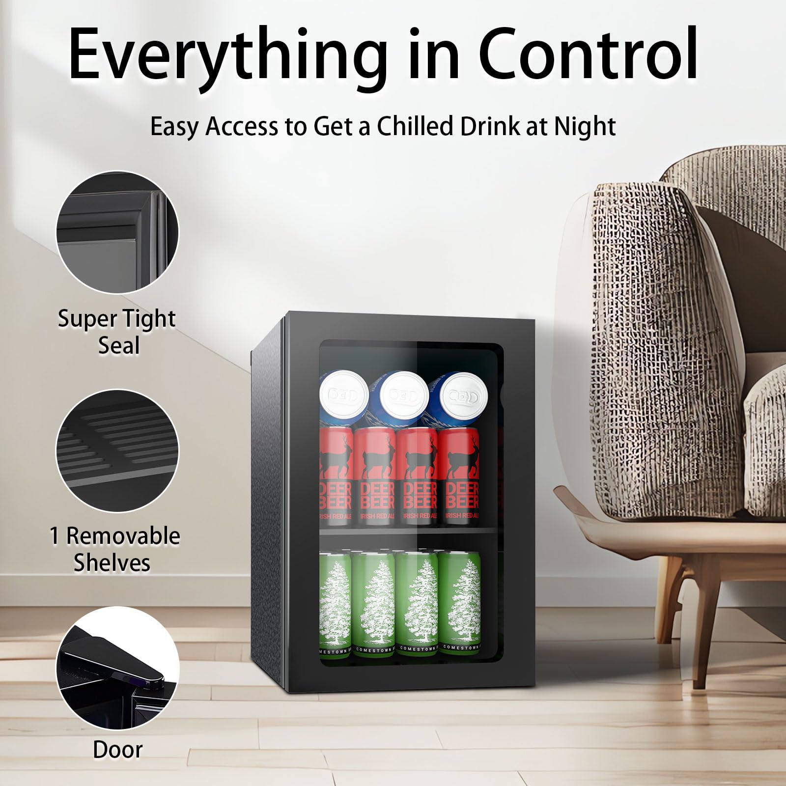 Doghly 0.95 Cu.Ft Mini Fridge Holds 24 Cans, Beverage Refrigerator Cooler, Solid Door, Manual Temperature Control (At The Back), Quiet Compact Drink Fridge For Soda, Beer, Wine, Office, Dorm, Bar on Fridge.com - View 2
