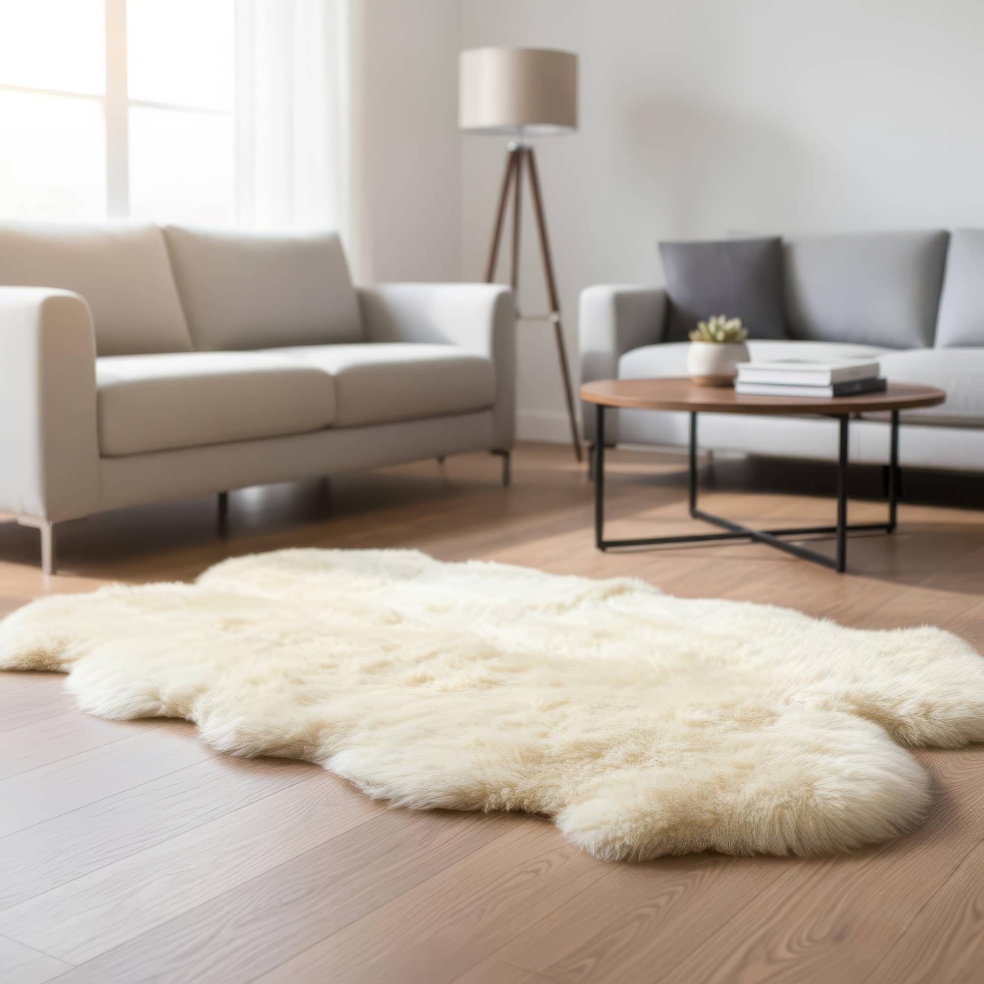 Premium Genuine Sheepskin Rug 4x6 ft, Real Fluffy Quad Pelt, Natural Fluffy Fur Area Rug for Living Room, Bedroom & Home Decor - Champagne Color