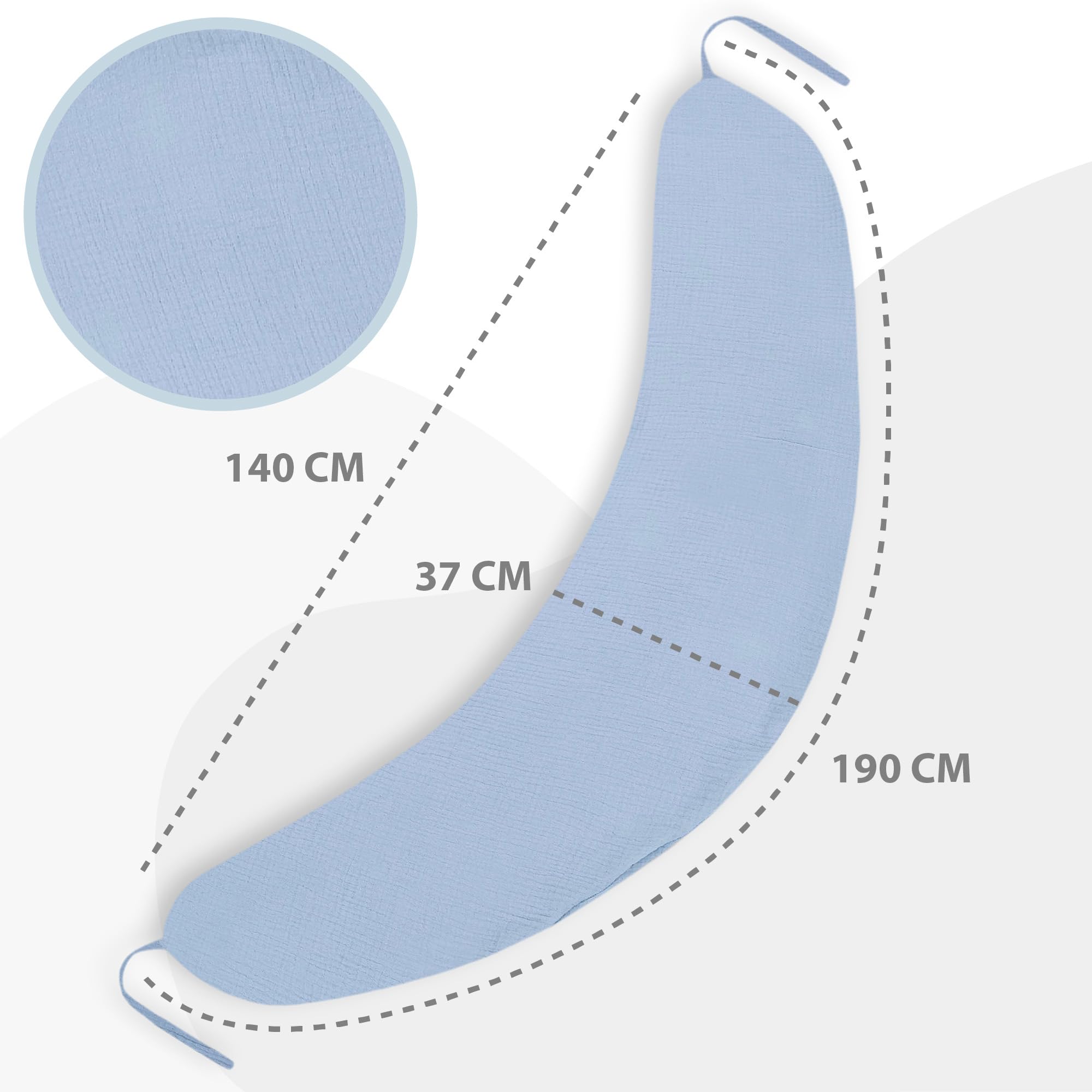 Cuscino allattamento e gravidanza Mussola 140cm – Guanciale laterale corpo per dormire sul fianco Supporto perfetto per il riposo e il relax Ideale per maternità e futuro mamme Forma a C Oeko-Tex