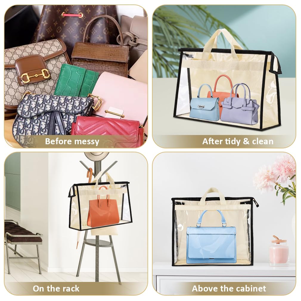 15 bolsas de polvo para bolsos, bolsa de almacenamiento protectora de bolso, organizador de armario colgante con asa de cremallera, organizador de almacenamiento transparente para armario, 3