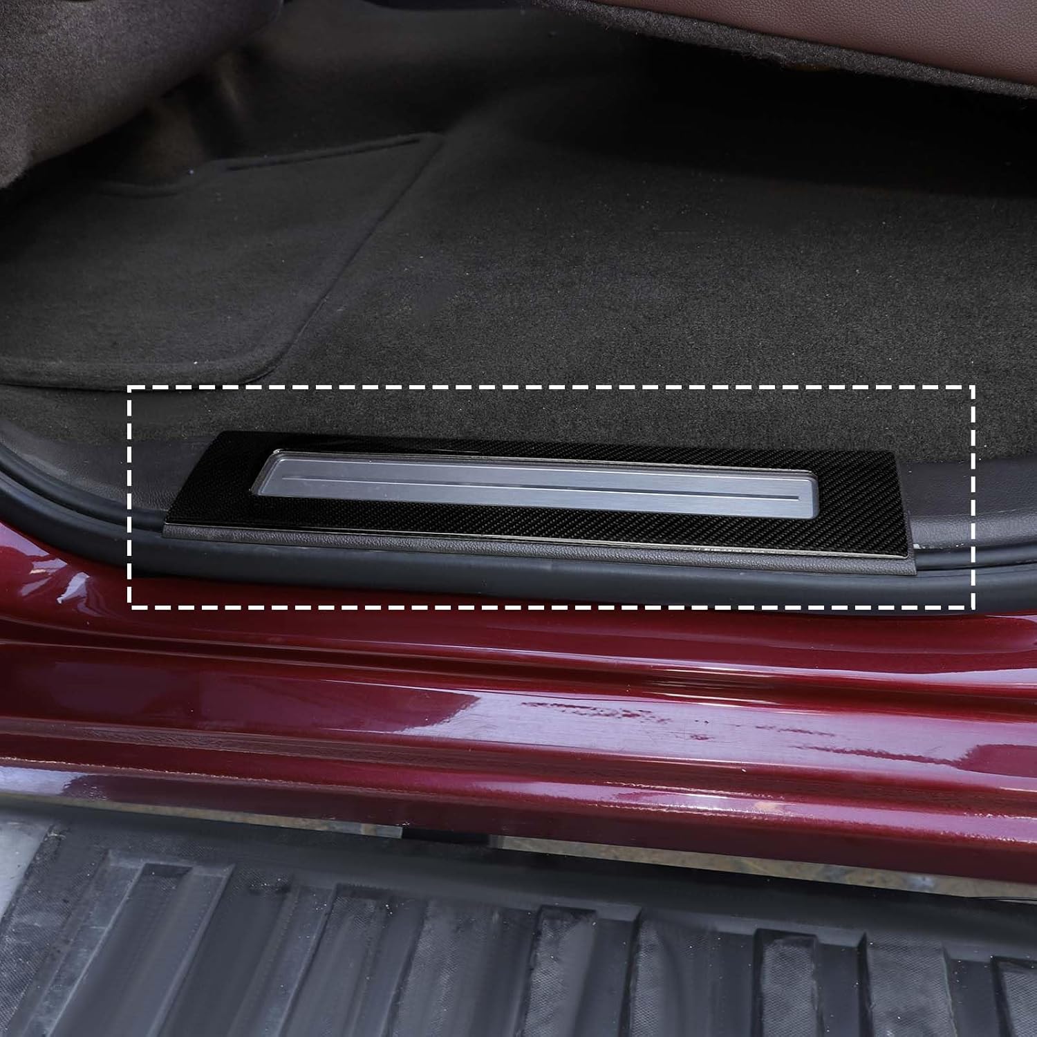 RT-TCZ for Silverado Carbon Fiber Door Sill Protector Entry Guards Trim for Chevy Silverado GMC Sierra 2014-2018 Soft Black Carbon Fiber Accessories 4pcs