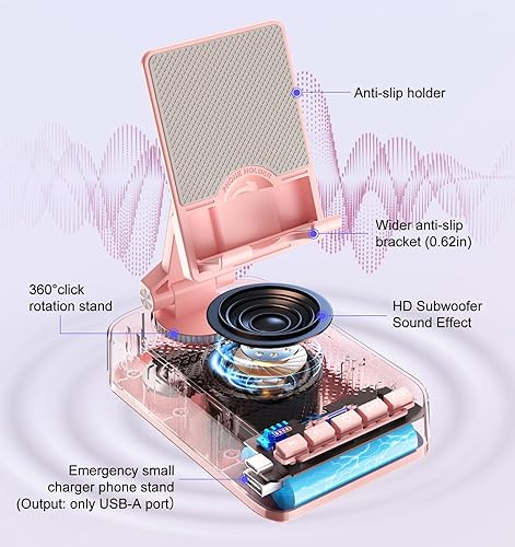 Miniatura 3 de Regalos para hombres y mujeres, soporte para teléfono con altavoz Bluetooth y función de carga, ángulo giratorio de 360°, soporte ajustable para