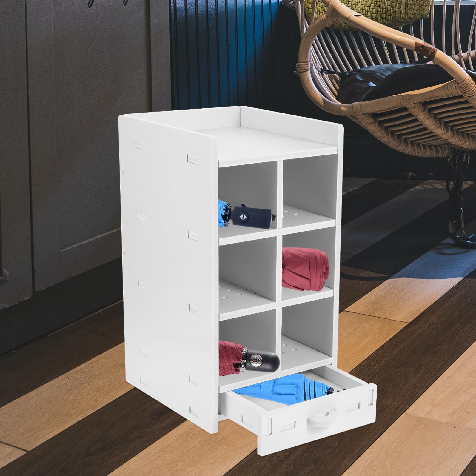 Portaombrelli in Legno Bianco Design Multi-scomparto, Resistente e Facile da Pulire, per Ingresso e Ospedali