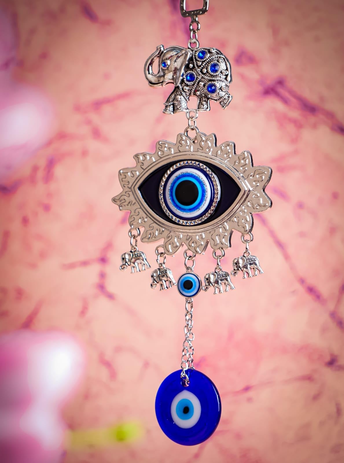 Evil Eye Hanging for Home Nazar Battu for Home Protection, Good Luck Charm and Prosperity at Office and Home with Eye and Lots of Elephants.