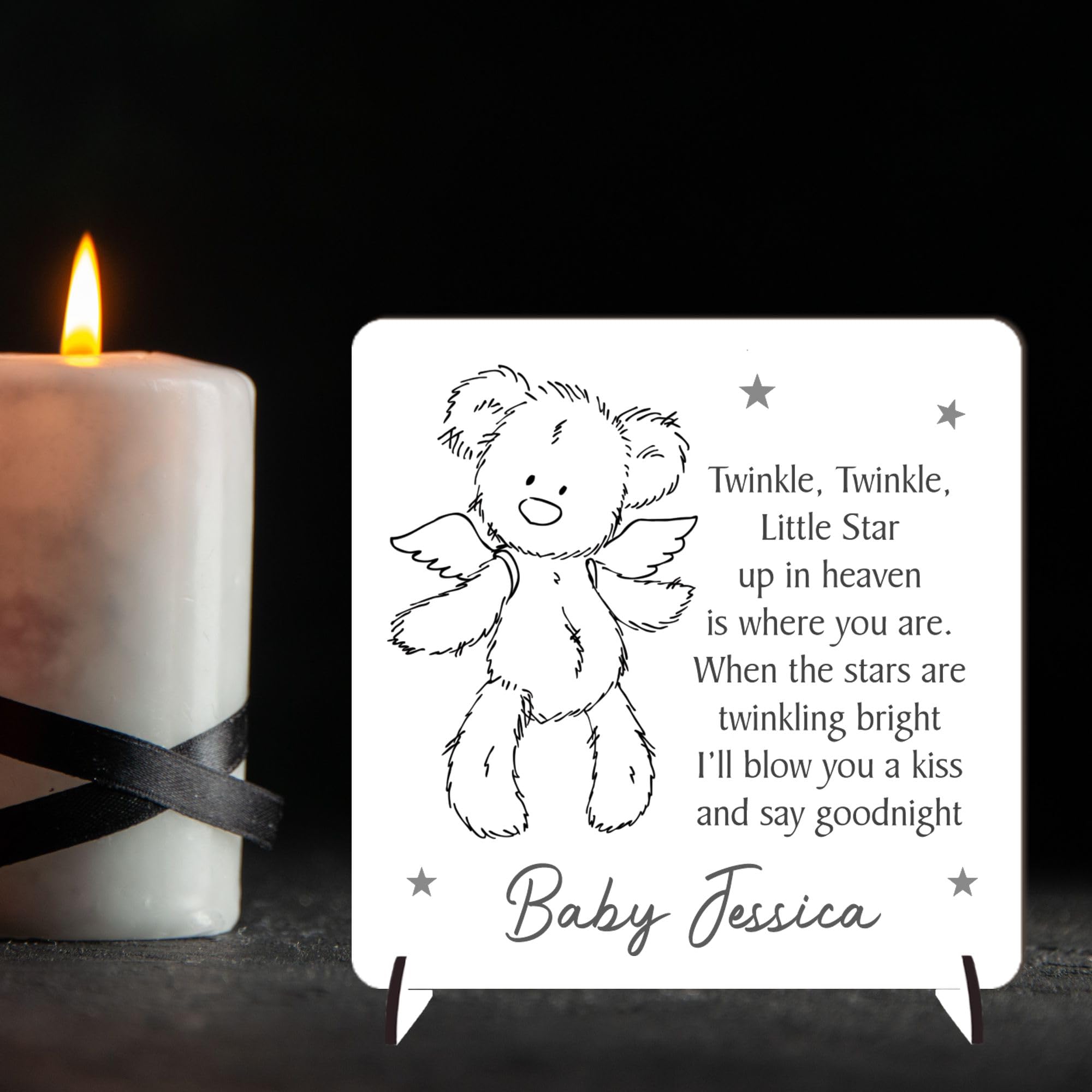 Personalised Baby Memorial Plaque – "Twinkle Twinkle Little Star" Poem with Angel Bear Design – Custom Baby Remembrance Gift with Name – Perfect Nursery Decor (Mdf Wood Indoor Use Only)