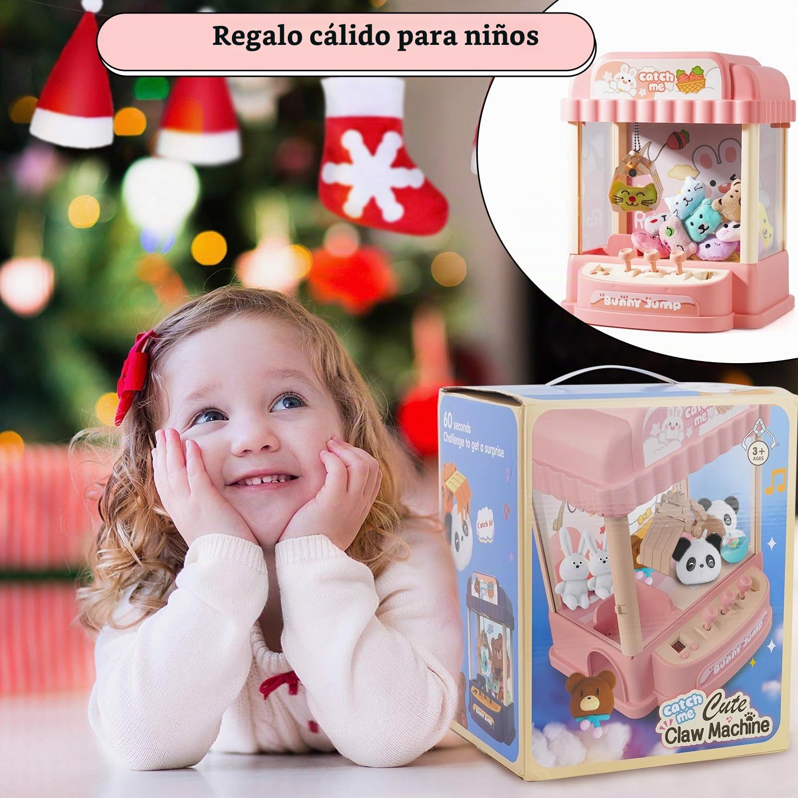 Máquina de Garras para Niños, Mini máquina de Garras con Monedas, Juguetes de Peluche y gashapons, máquina de Garras con música, Maquina de Peluches Mini(Rosa)
