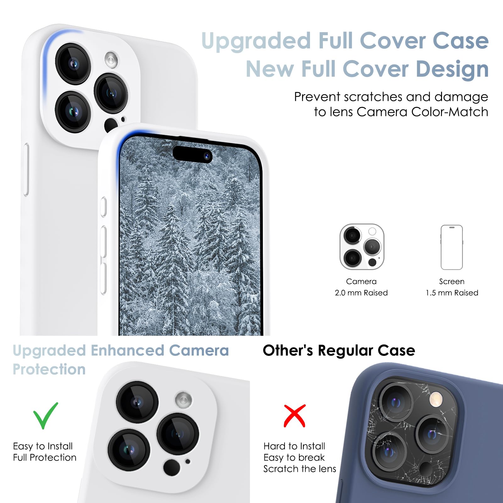 CALOOP Slim-Fit for iPhone 15 Pro Max Case,Skin Soft Liquid Silicone,Sturdy Hard Frame Shockproof Cover with Anti-Scratch Microfiber Lining,Full Protection for Screen and Lens,6.7 inch(White) - Image 3