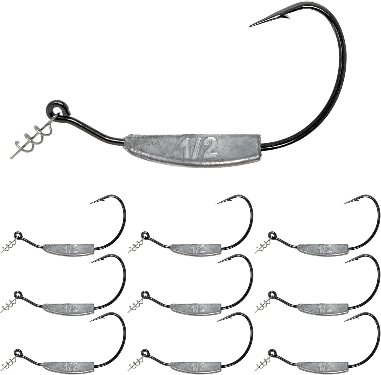 Reaction Tackle Weighted Swimbait Hooks for Bass Fishing - Weedless Fishing Hooks with Twist Lock for Freshwater and Saltwater (10-Pack)
