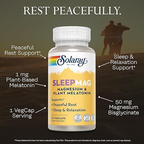 Miniatura 3 de Solaray SleepMag - Ayuda para dormir de glicinato de magnesio y melatonina de 1 mg - Relajación y apoyo para dormir reparador - Melatonina y