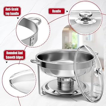 IMACONE Round Chafing Dish Buffet, 2 Pack, 5QT Glass Lid Chafing Dishes