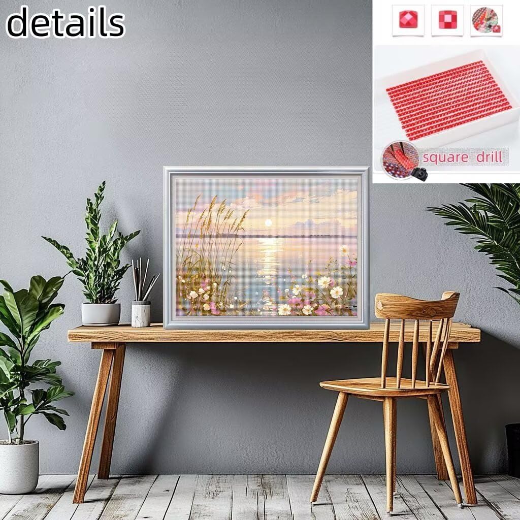 5D Sonnenuntergang Diamond Painting Set,Blume Diamant Painting Bilder Erwachsene groß 70x90cm,DIY Diamant Kristall Strass Stickerei Bilder nach Zahlen,Diamanten Painting für Home Wanddeko 57H-8666