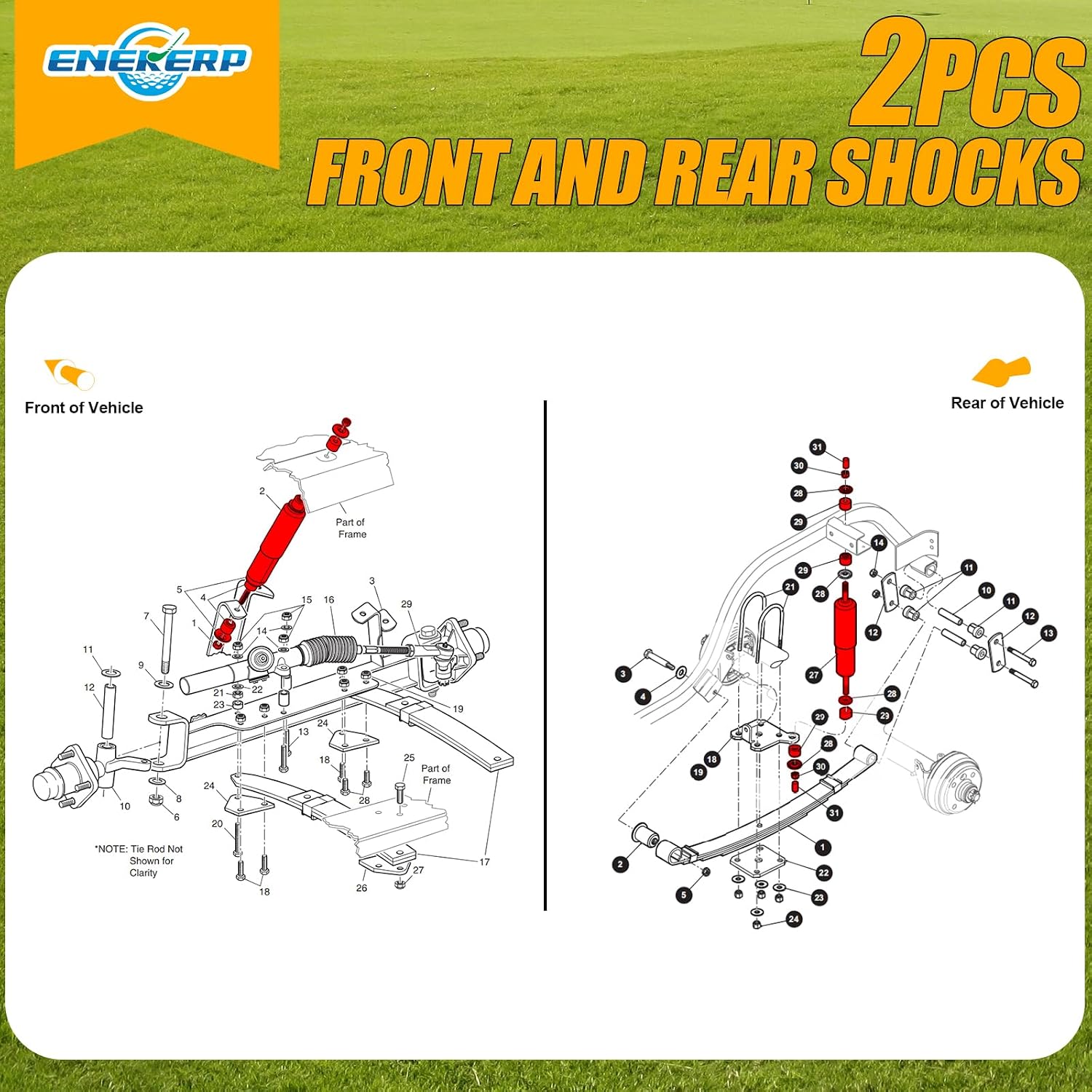 EZGO Front and Rear Shock Absorbers, Golf Cart Shocks for EZGO TXT & Medalist 1994-UP Gas and Electric Models, OEM# 76418-01, 70928-G01, 2PCS
