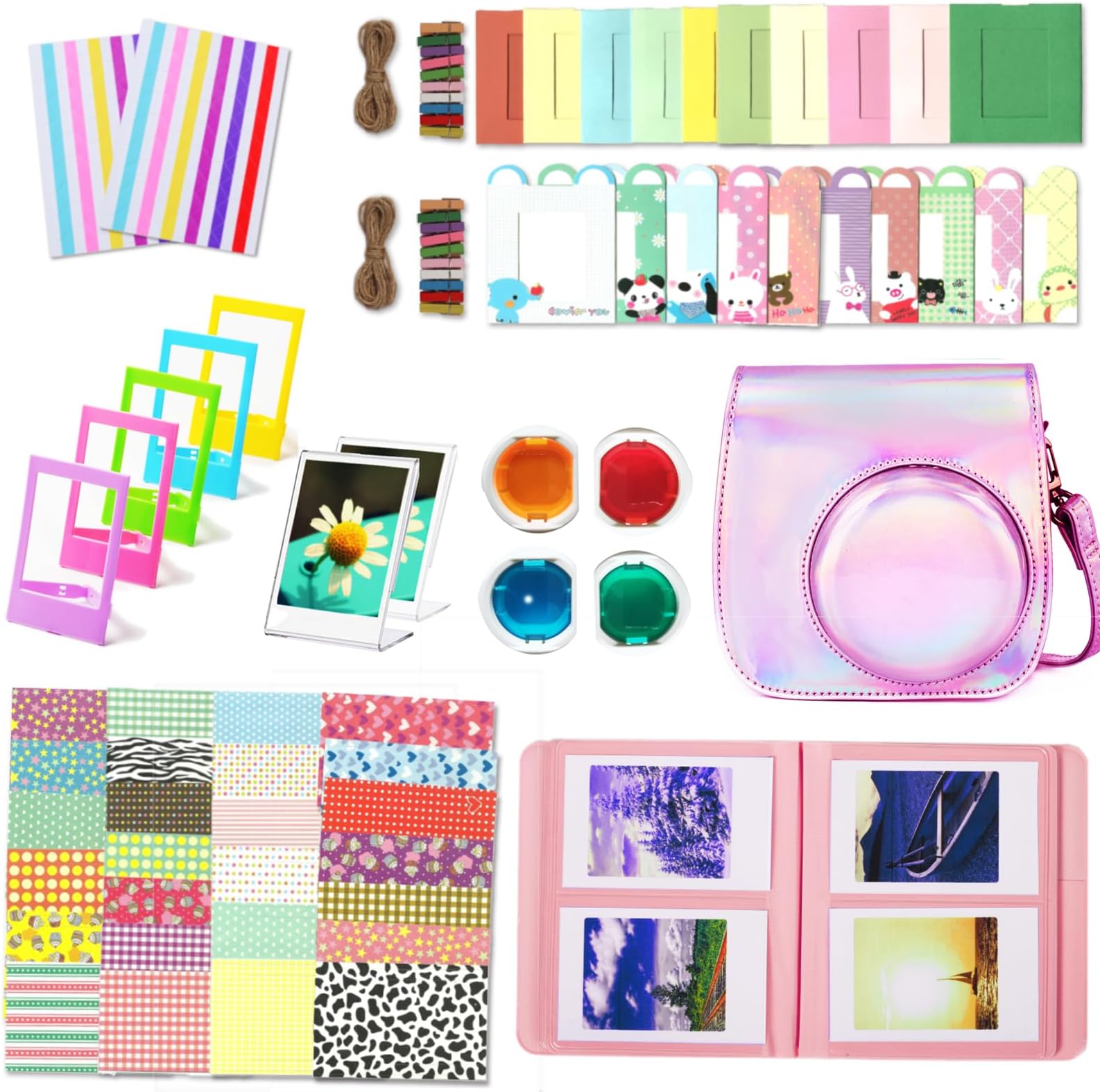 Leebotree Camera Accessories Compatible with Fujifilm Instax Mini 9 or Mini 8 8+ Include Case/Album/Selfie Lens/Filters/Wall Hang Frames/Film Frames/Border Stickers/Corner Stickers (Magic Pink)