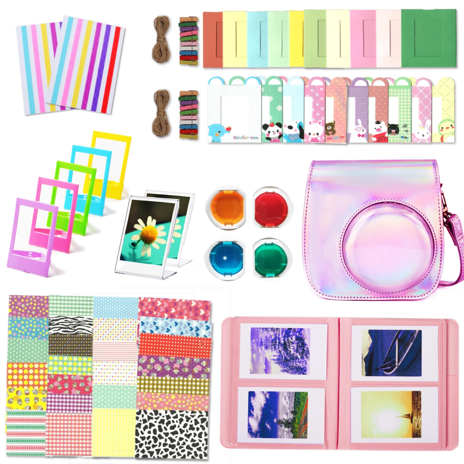 Leebotree Camera Accessories Compatible with Fujifilm Instax Mini 9 or Mini 8 8+ Include Case/Album/Selfie Lens/Filters/Wall Hang Frames/Film Frames/Border Stickers/Corner Stickers (Magic Pink)