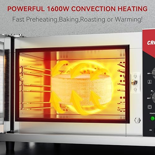 Miniatura 4 de CROSSON Horno de convección de 23 litros, horno tostador comercial de 3 niveles con puerta frontal de vidrio, 3 juegos de estantes de alambre,