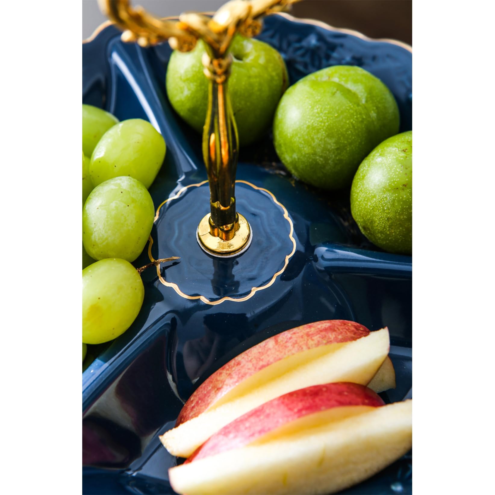 Celdas De 2 Niveles Celdas De Porcelana Soporte De Cupcake Siring Serving, Bandeja De Dulces De Fruta Seca Elegante En Relieve, Reposicionamiento De Pastelería para Blue