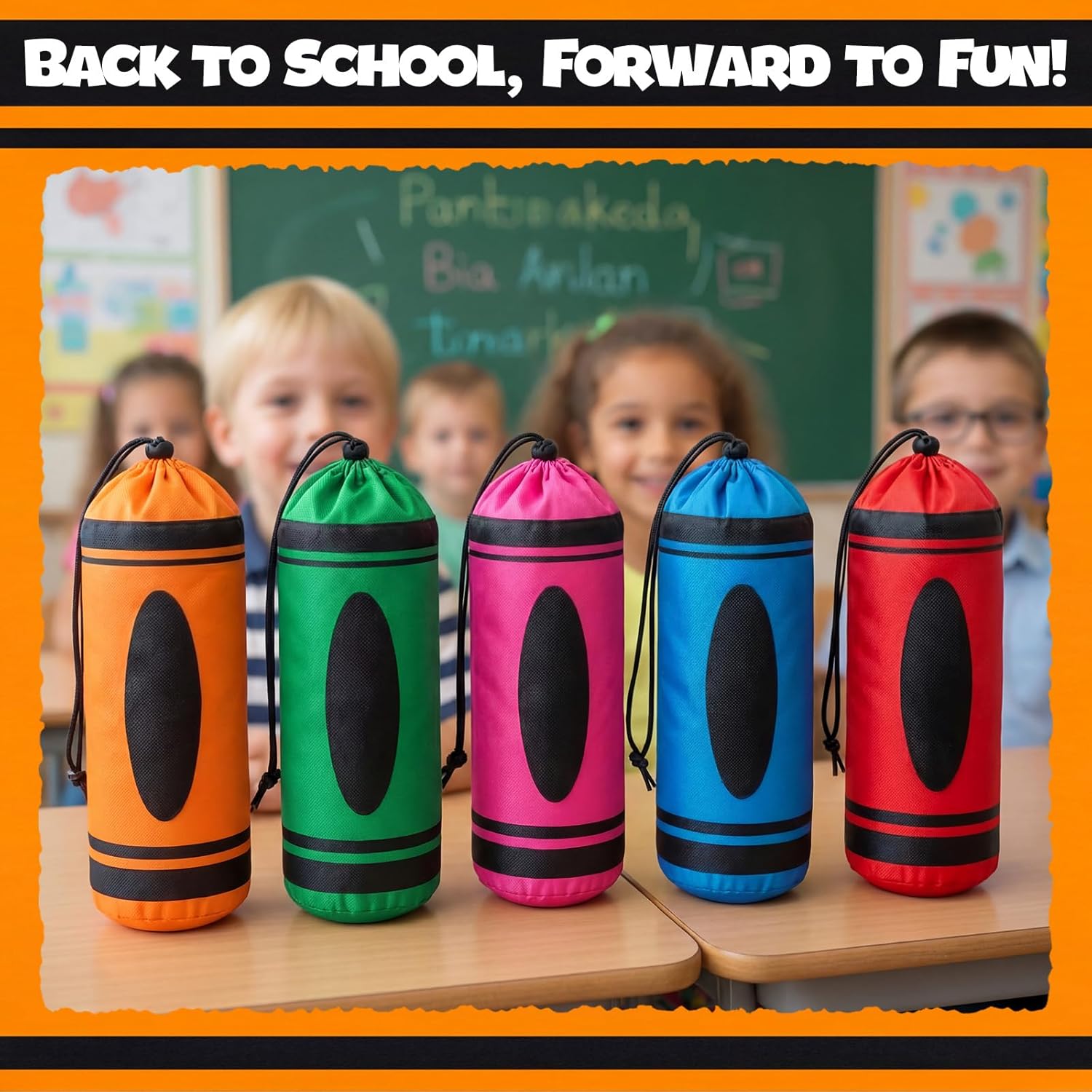 Gueevin 24 Pcs Graduation Gift Bag 12 x 4 inch Crayon Drawstring Backpack Teacher Appreciation Week Party Favors Bulk Preschool Kindergarten Graduation Goodie Bags Back to School Party Decoration