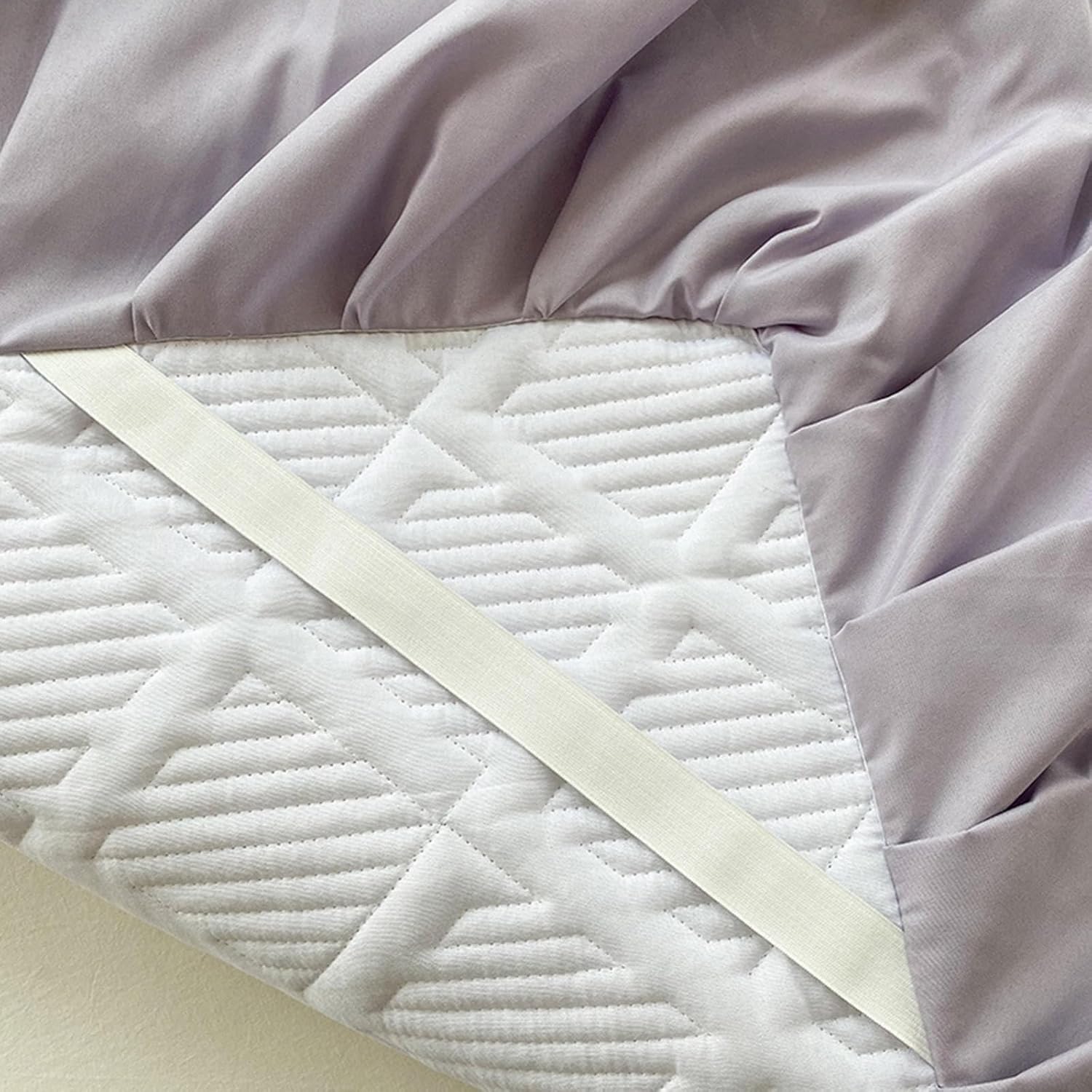 Mattress protector Mattress Topper Cover Quilted Mattress Protector Breathable Washable 360° All-inclusive Fitted Sheet Mattress Encasement Pad with 45cm Skirt,Blue-2xpillowcase(Purple,90x190+45cm)
