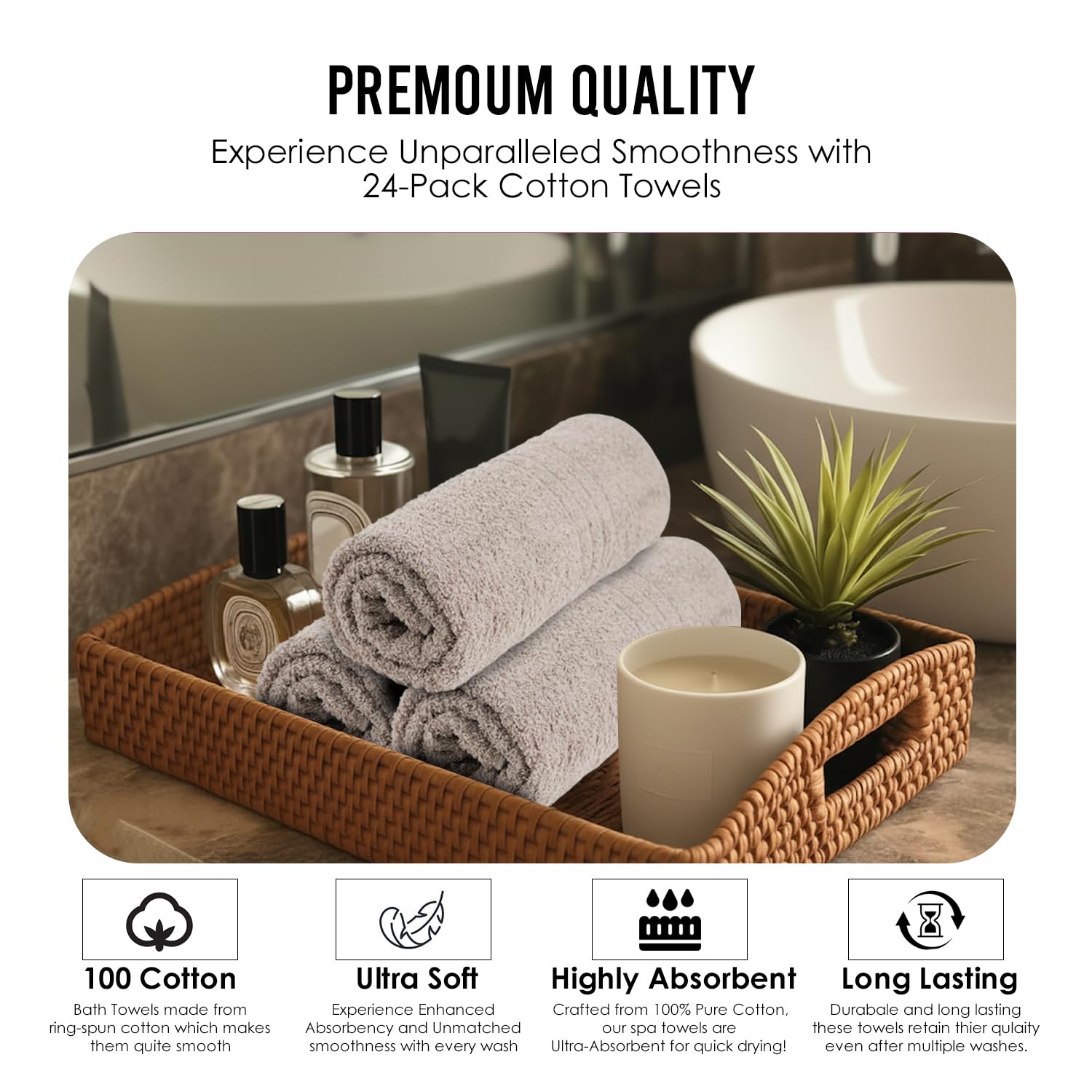 Asciugamani da bagno_27 x 54_Pk 12_Asciugamani da bagno beige (confezione da 12, 27 W x 137 L) Beige - Asciugamano in cotone per palestra, bagno, spa, rasatura, shampoo, per uso quotidiano