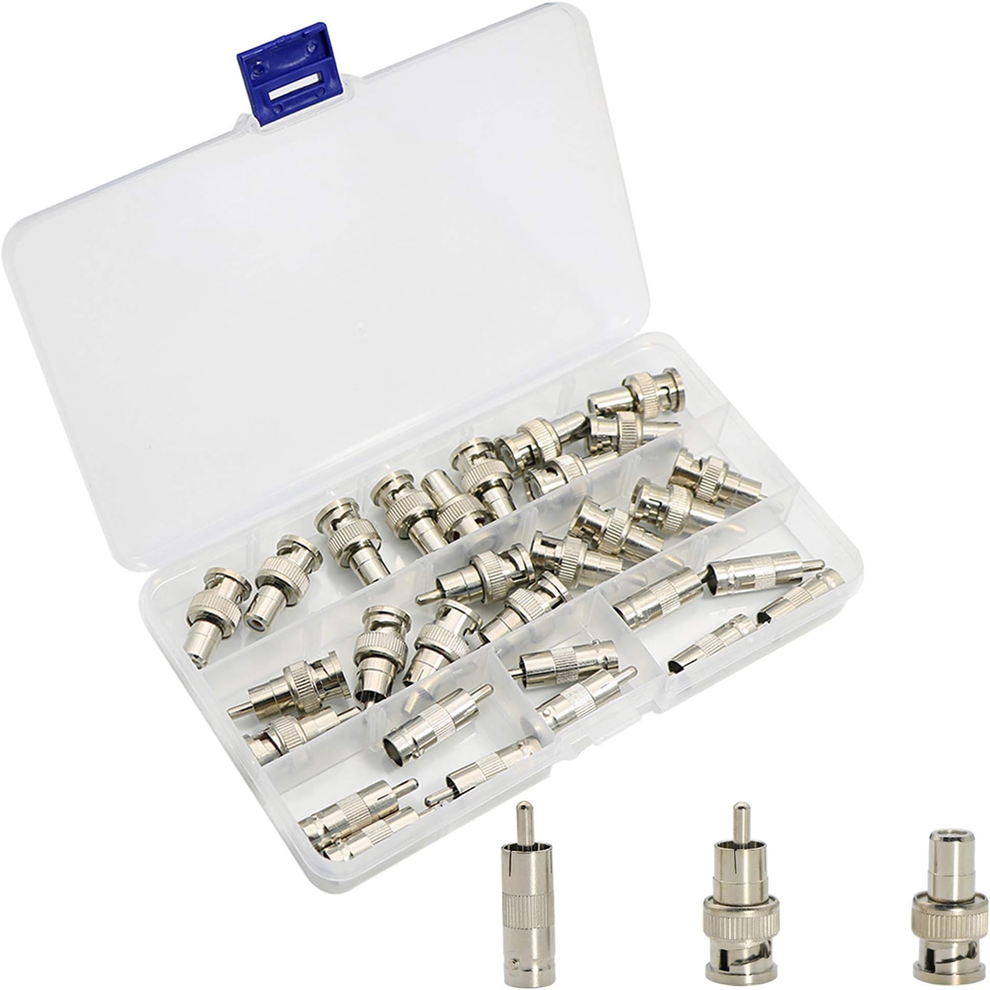 BNC to RCA Adapter Connectors Kit - 30 Pcs Coaxial Cable Connectors Assortment - Male & Female BNC to RCA