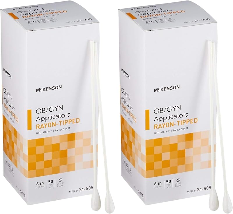 McKesson Hastes com Ponta de Rayon para Uso OB/GYN, Não Estéreis, 20,32 cm, Pacote com 50 em 2 unidades