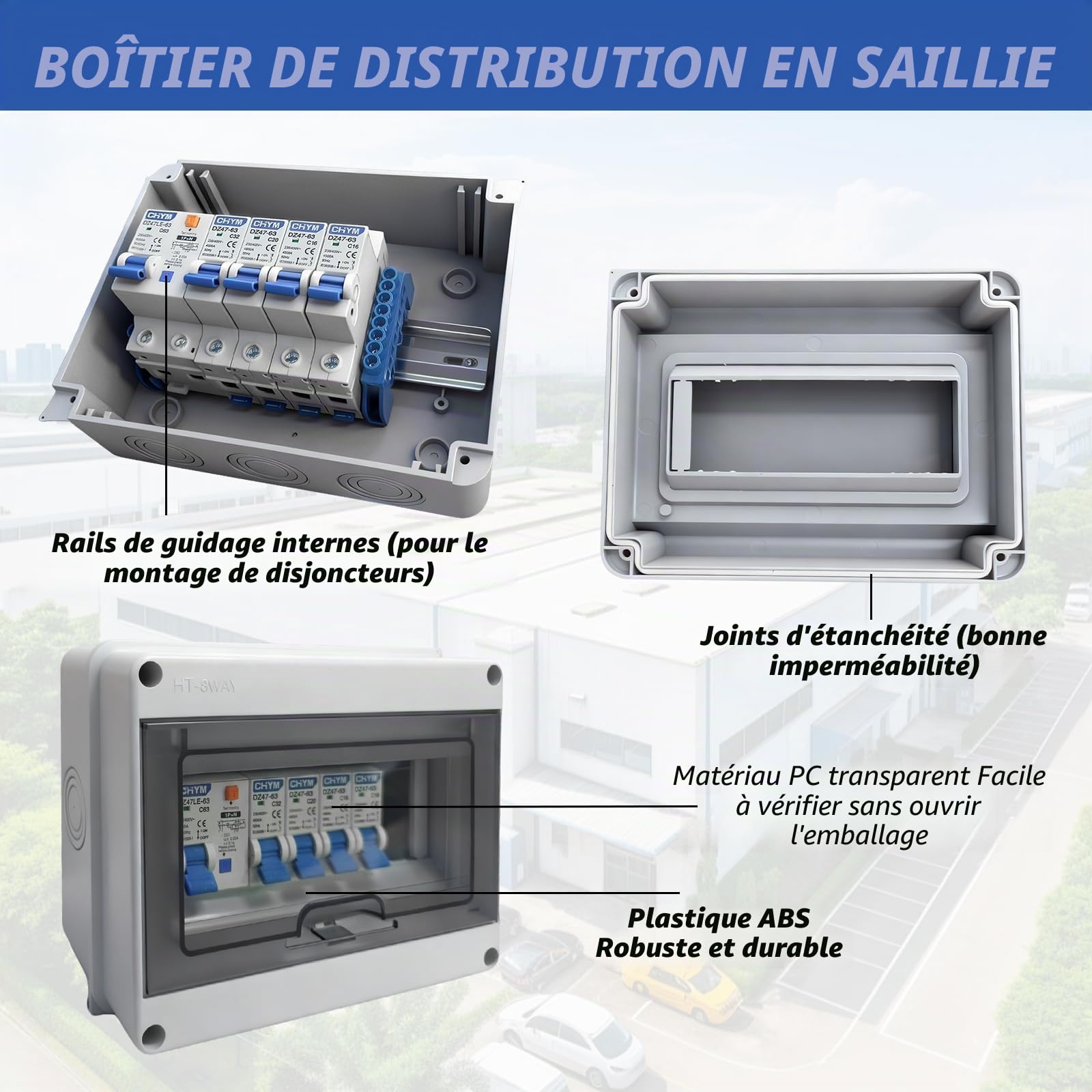 Coffret Electrique Etanche, Tableau Electrique avec Disjoncteur, Boite multiprise IP65 pour Caravanes/Garages/Ateliers/Villas, Bornier Electrique avec Disjoncteur 63A CA 2x16A + 20A + 32A