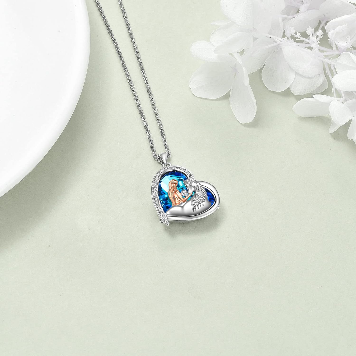Horse Necklace Women Sterling Silver Crystal Love Heart with Horse Pendant Necklace Jewelry Christmas Gifts for Horse Lovers - Image 4