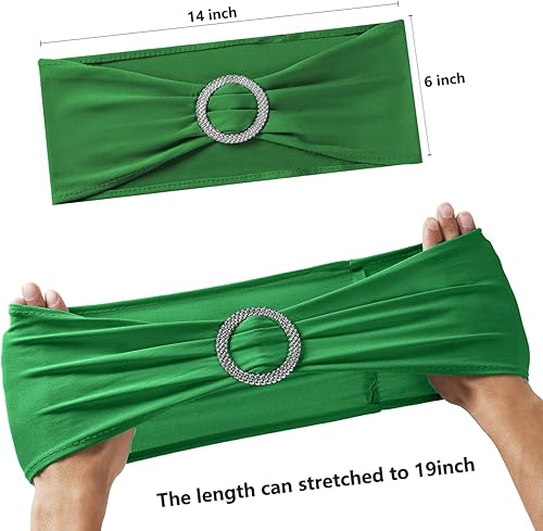 Miniatura 4 de Bandas elásticas para sillas de elastano color verde oscuro, 100 bandas elásticas para sillas con hebillas, lazos para decoración de boda, fiesta,