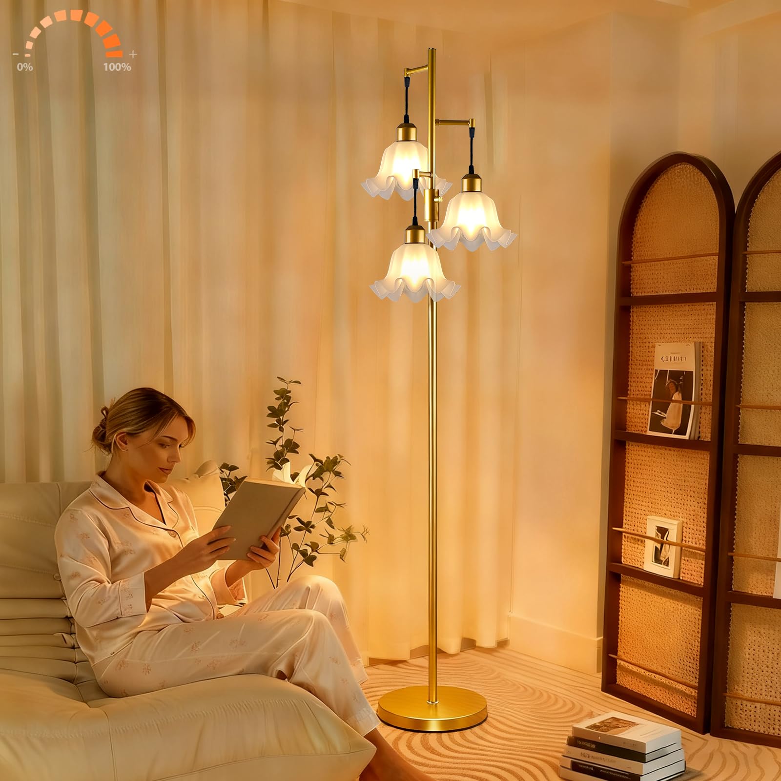 Lightdot 67IN 3-Light Flower Floor Lamp for Living Room, Dimmable Gold Tree Floor Lamps with Acrylic Shade for Wedding/Party, Floral Tall Lamp for Bedroom/Sofa Beside/Corner Decor(Bulb Included)
