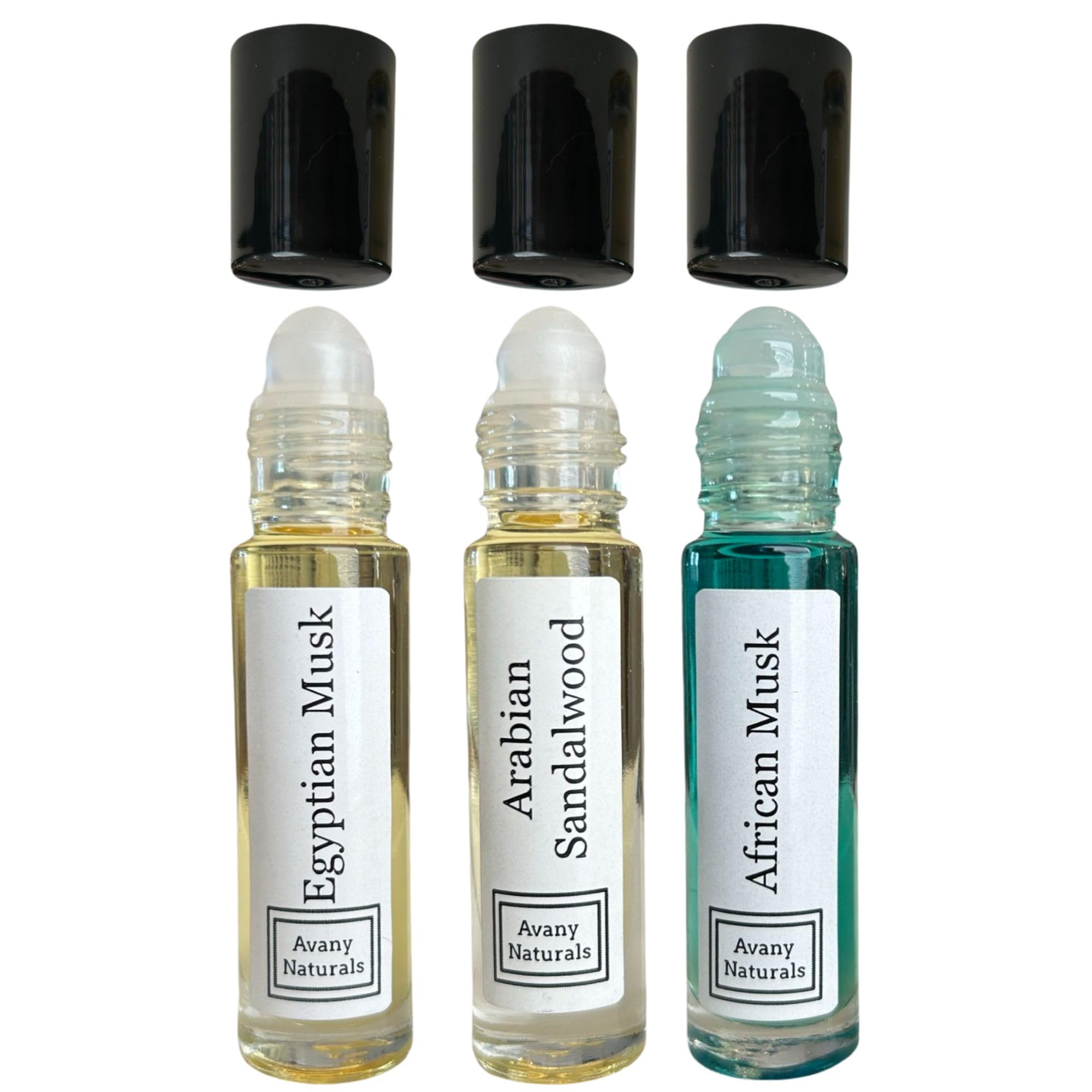 Avany Naturals Set of 3 Unisex Fragrance Body Oil, Egyptian Musk, Sandalwood, African Musk, Concentrated Perfume, Alcohol Free Fragrance, Roll On Body Oil (Musk Oil ESA)