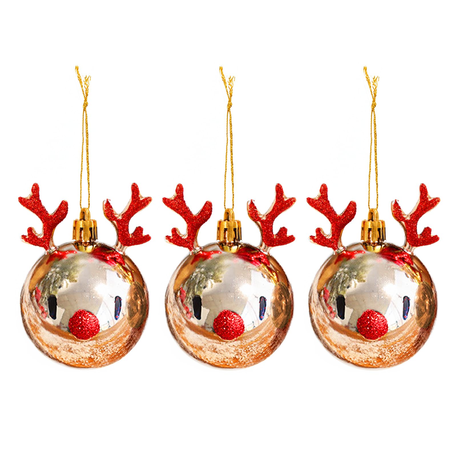 Fassory 3 Pcs Reindeer Shaped Christmas Baubles, Christmas Ornament Hanging Tree Decorations, Xmas Tree Pendants (Reindeer Bronze Gold)