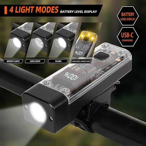 Miniatura 2 de Paquete de 2 luces de bicicleta delanteras y traseras, luces de bicicleta recargables USB-C delanteras y traseras para conducción nocturna, juego de