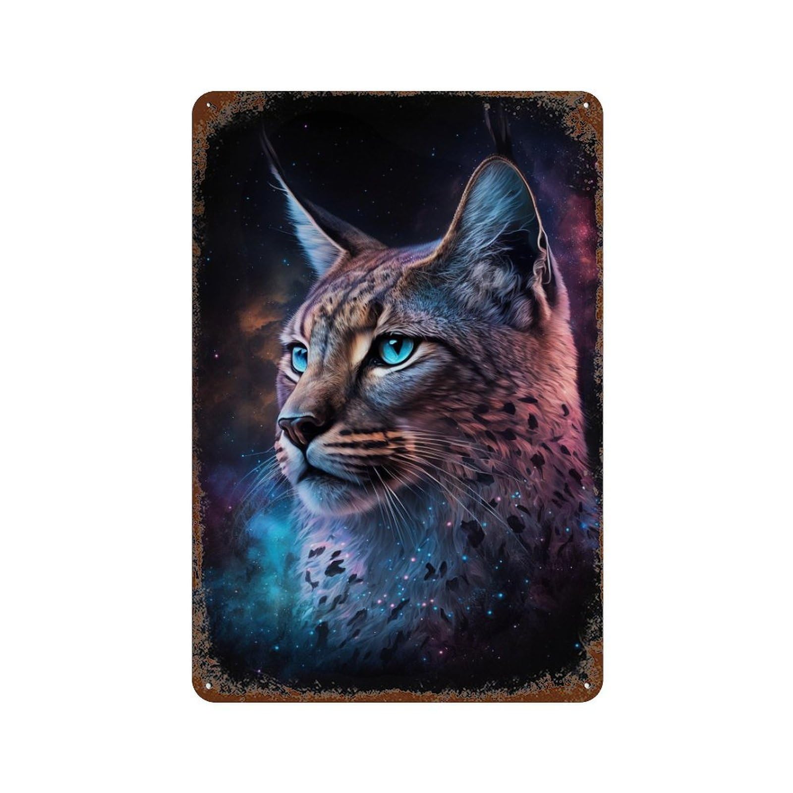 Cosmic Lynx Portrait-1 Rust Effect Tin Sign 11.8"x7.9", Vintage Wall Decor for Bistro, Counter And Cafe Decor