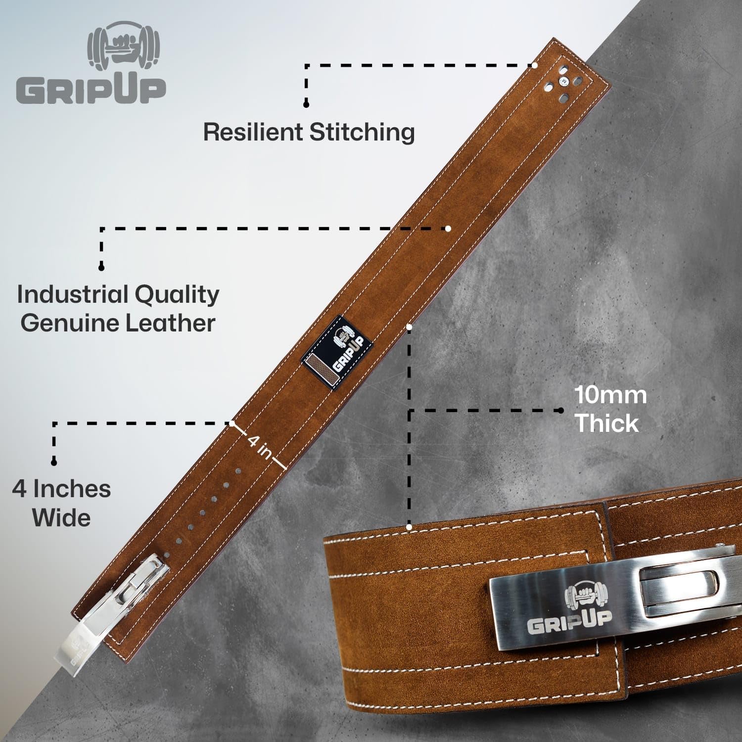 Powerlifting Belt for Weightlifting Lever Buckle Leather Gym Belt 10mm Thick 4-Inch Lumbar Back Support for Men & Women Ideal for Bodybuilding Deadlifts and Strength Training GP-005 - Image 3