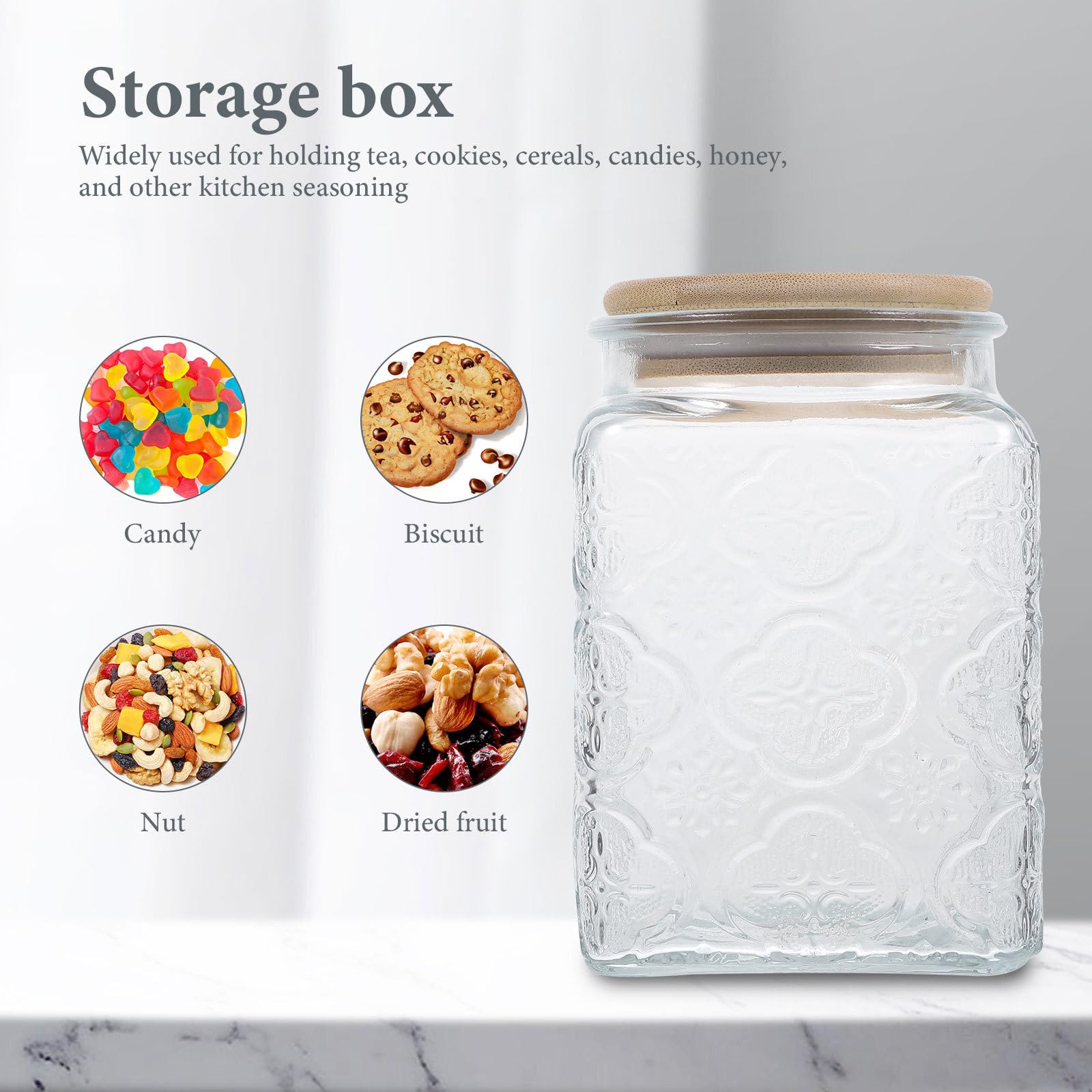 KICHOUSE Tarros de Vidrio Tapa de Bambú para Almacenar Alimentos Secos y Dulces, Diseño Transparente Resistente y Capacidad de 750ml, Adecuado para Cocina en Casa o Restaurante