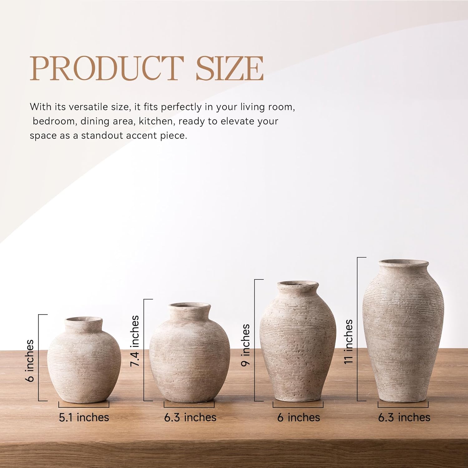 Ceramic Flower Vase Home Decor - Large Farmhouse Table Vases Rustic Vintage Living Room Kitchen Bedroom Decorations for House Book Shelf Office Coffee Desk Dining Fireplace (9" Retro) - Image 2