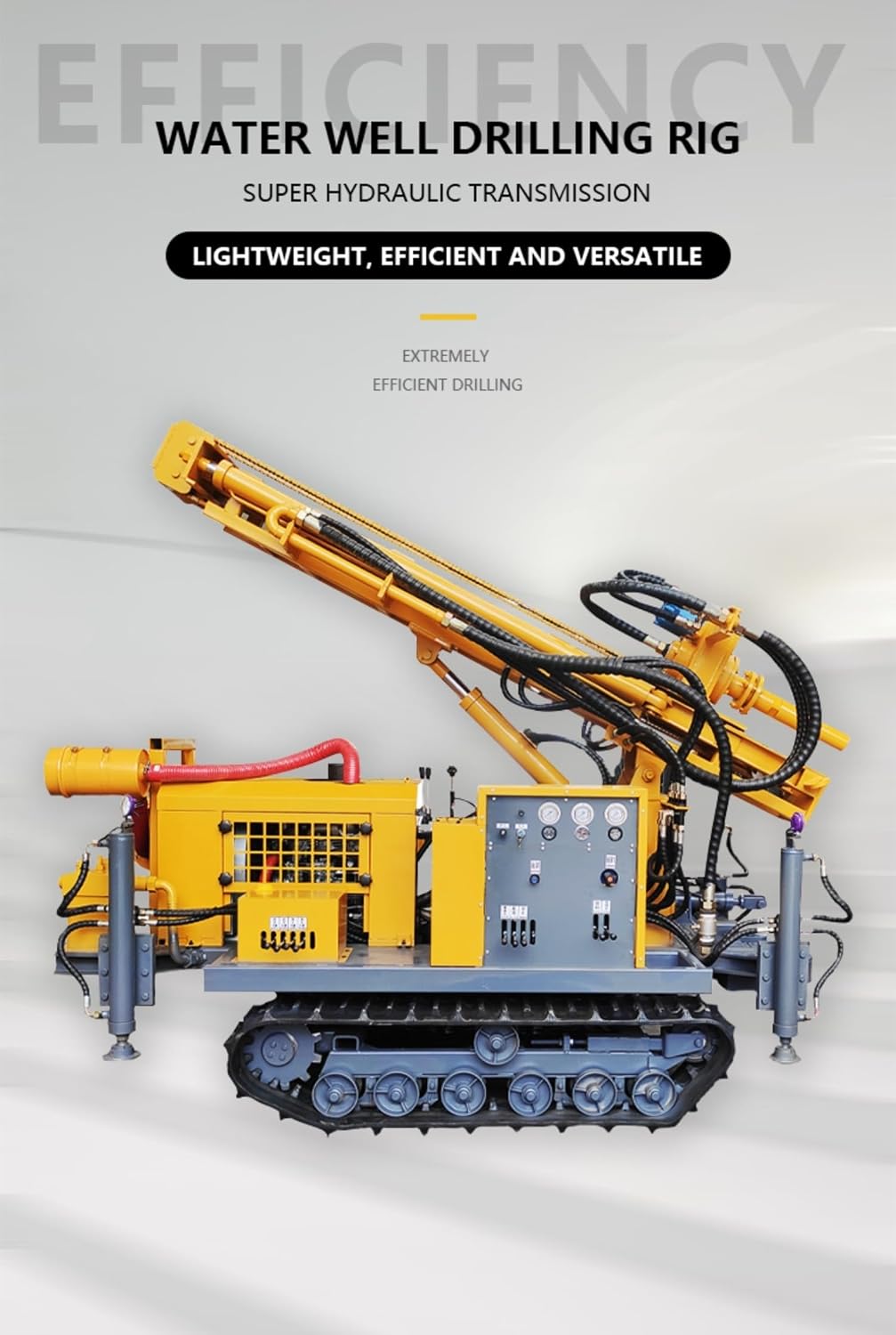 Mobile tracked hydraulic automatic dual power water air well drilling rig with flexible drill pipe and strong drill bit for agricultural water supply remote site drilling and geothermal boreholes