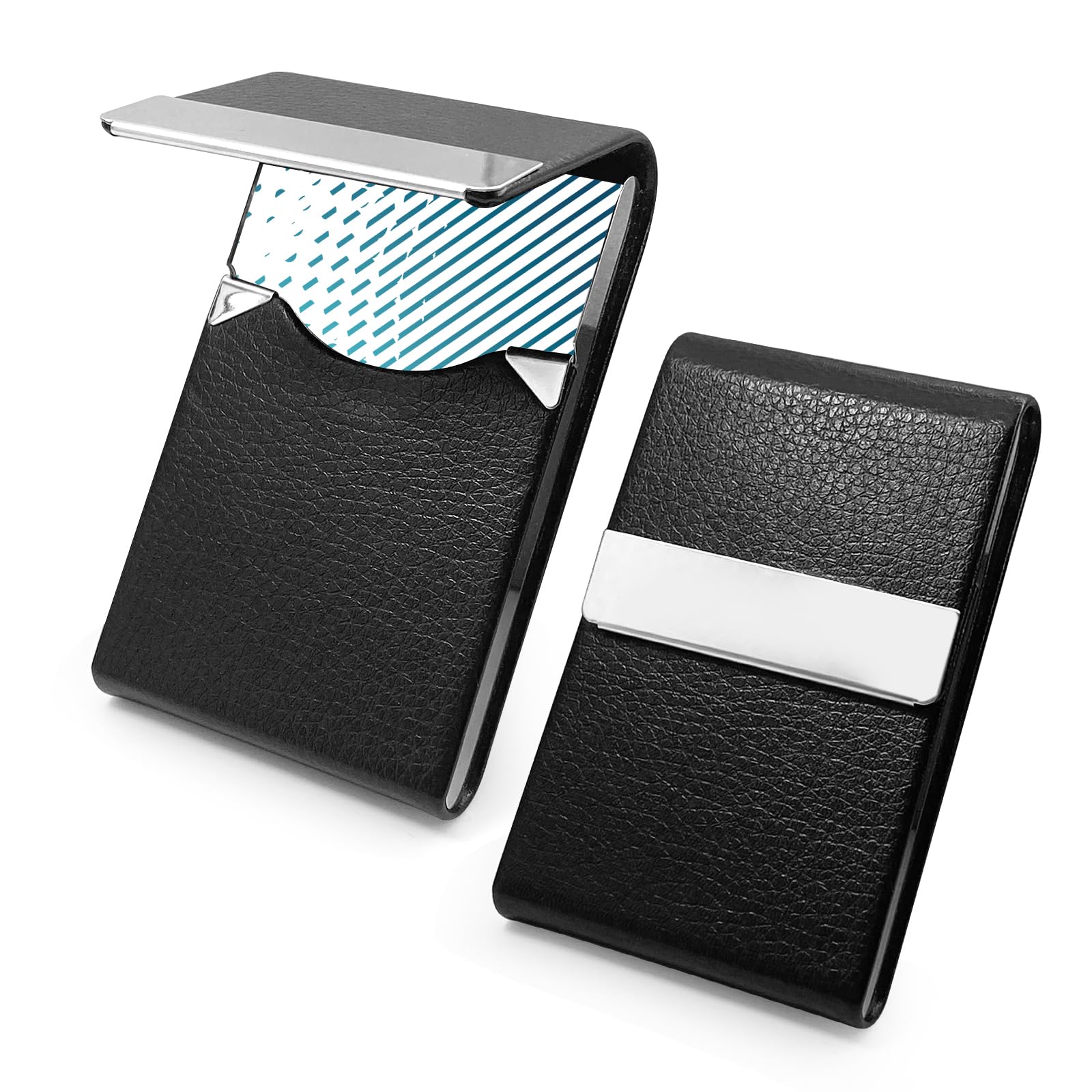 Portabiglietti Da Visita Con Chiusura Magnetica - Finta Pelle E Acciaio Inox | Funzione Leggio E Design Elegante - Foto 3